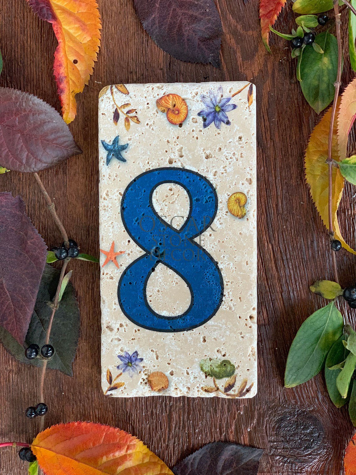 OSCAR STONE DECOR DOĞALTAŞ KAPI NUMARASI, BLUE / KN-8 (DOOR NUMBER)