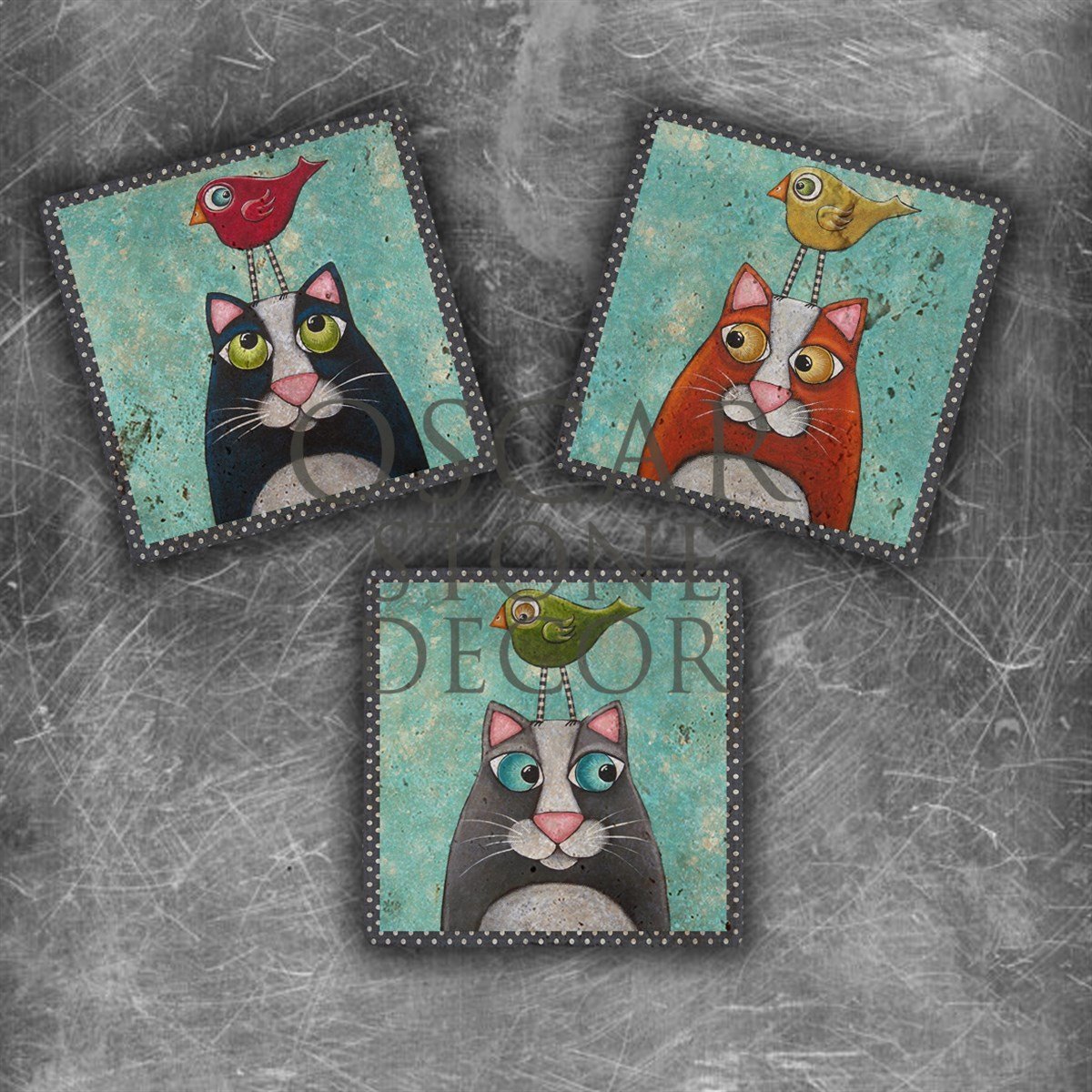 OSCAR STONE DECOR DREAM OF CATS DOĞALTAŞ MAGNET SETİ / MG-102