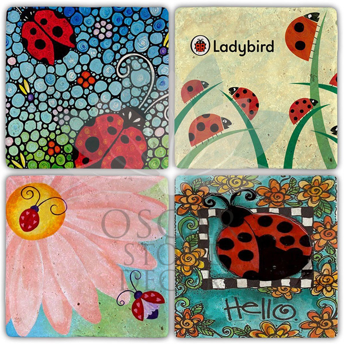 OSCAR STONE DECOR LADYBIRD 4'lü DOĞALTAŞ BARDAK ALTLIĞI / BA421 (COASTER)