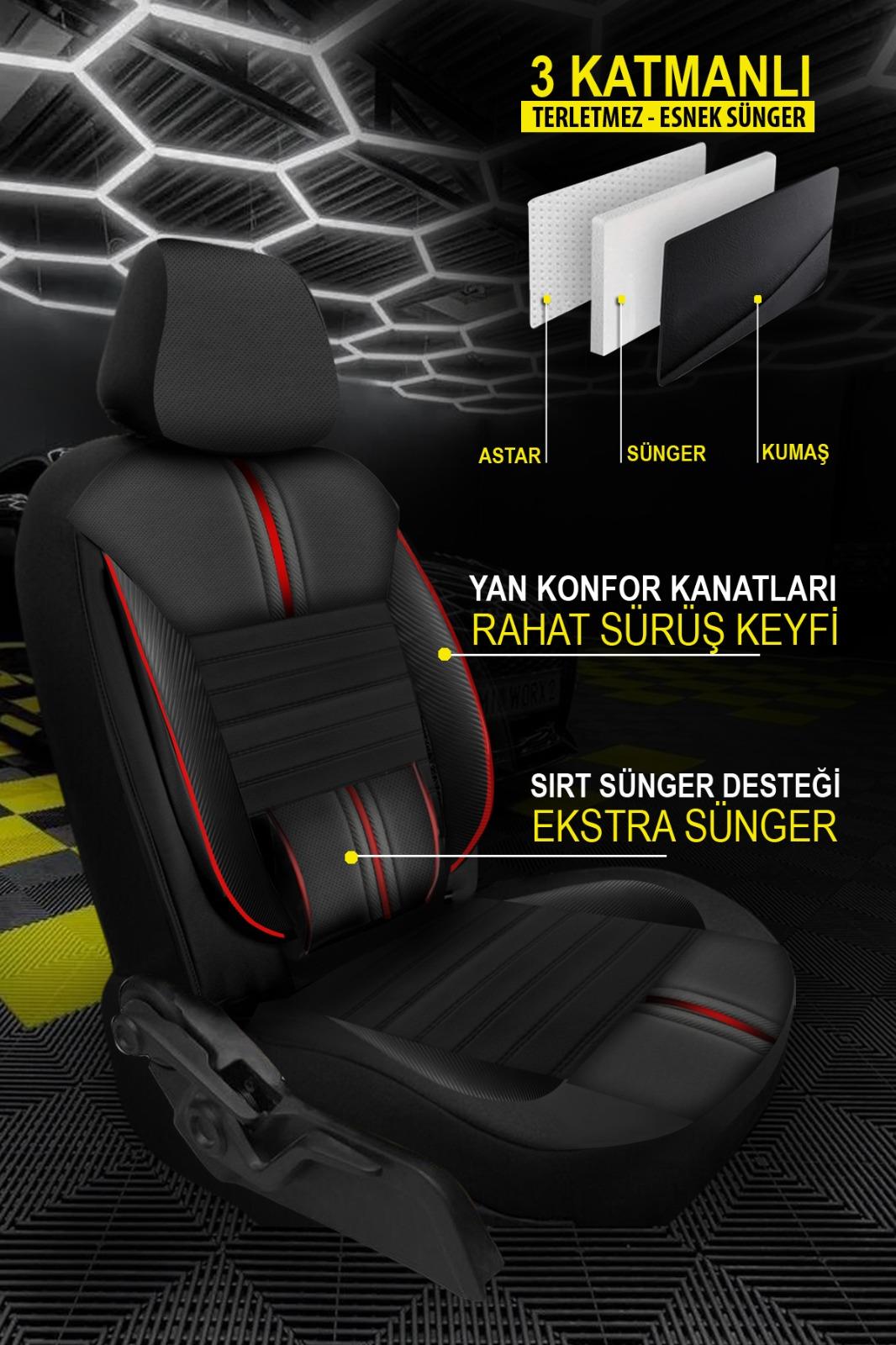 Carbon Tay Tüyü Süet Deri Oto Koltuk Kılıfı Kırmızı 