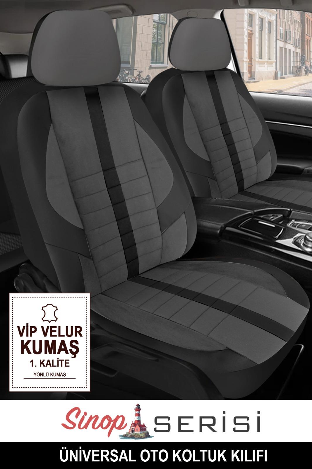 Sinop Serisi Füme Velur Kumaş- Lüks Üniversal Oto Koltuk Kılıfı 