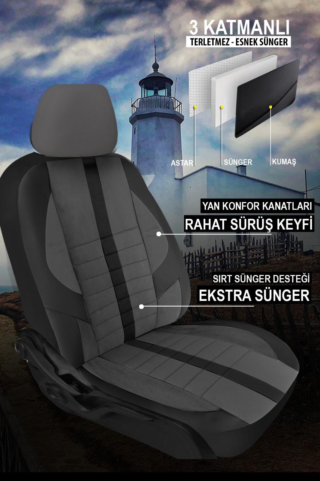 Sinop Serisi Füme Velur Kumaş- Lüks Üniversal Oto Koltuk Kılıfı 