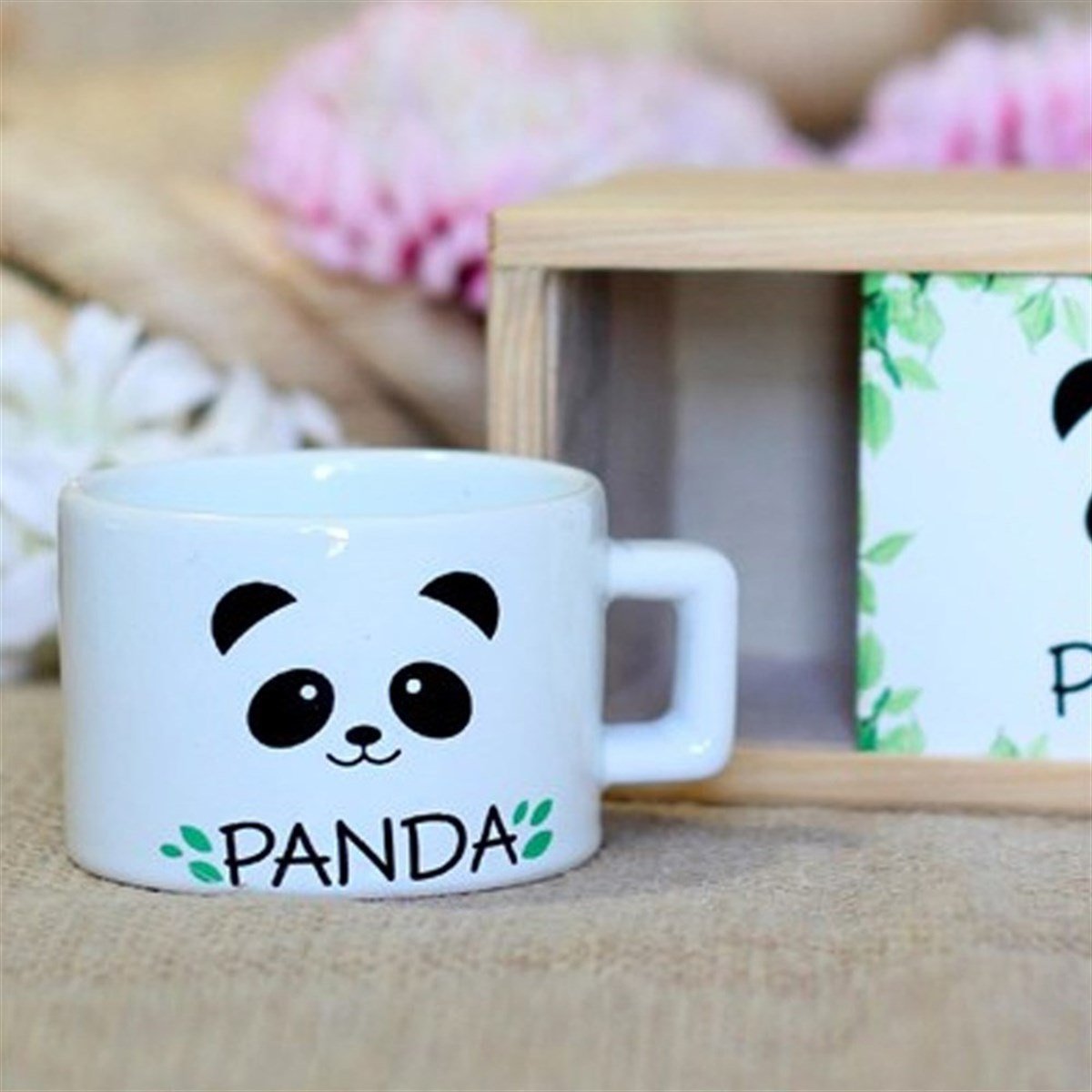 KBK Market  Ahşap Kutusunda Sevimli Panda Kupa Bardak