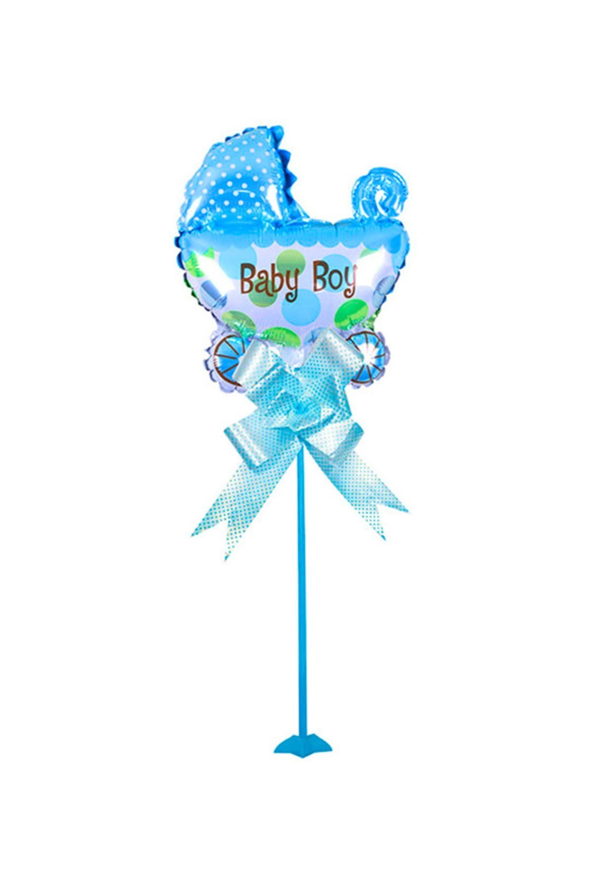 KBK Market Baby Boy Puset Figürlü Parti Masa Süsü Çubuklu Folyo Balon Mavi