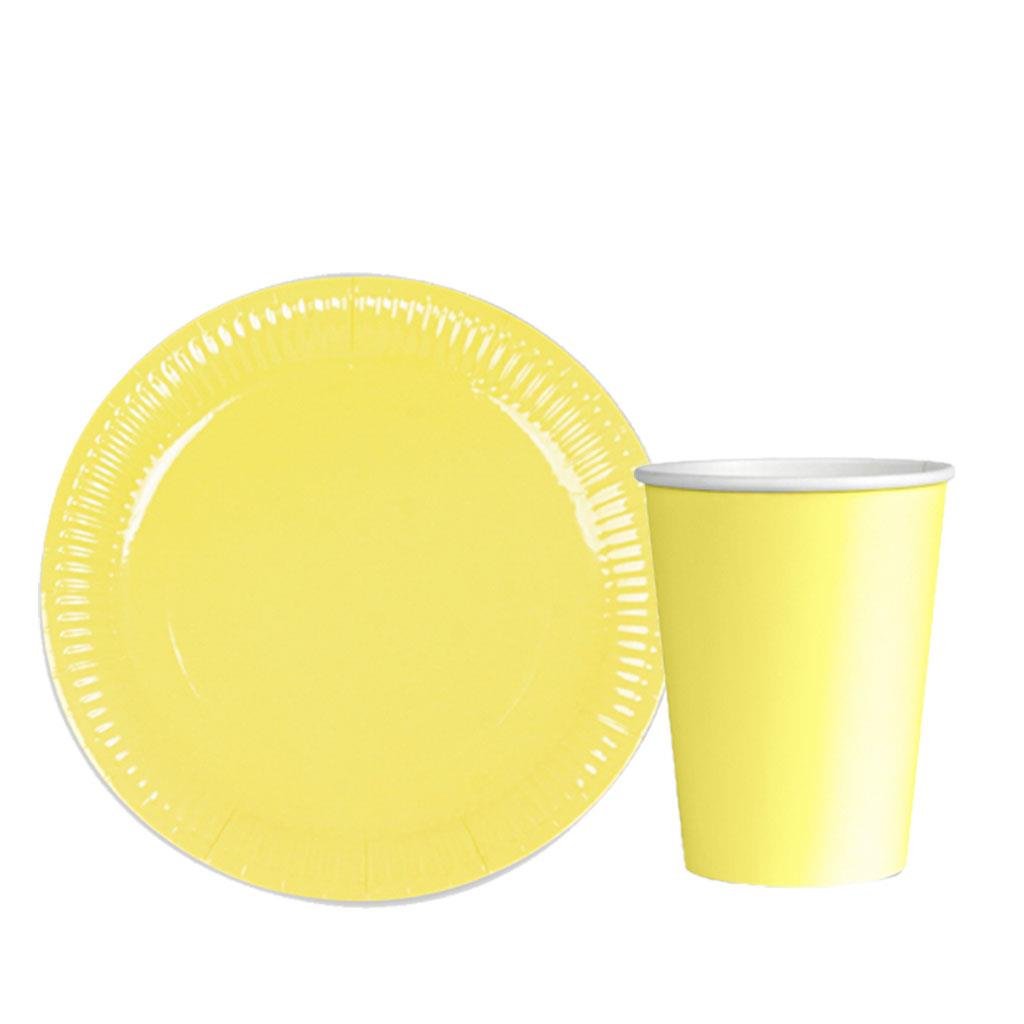 KBK Market Sert Karton Sarı Makaron Tabak Bardak 8'er Adet 