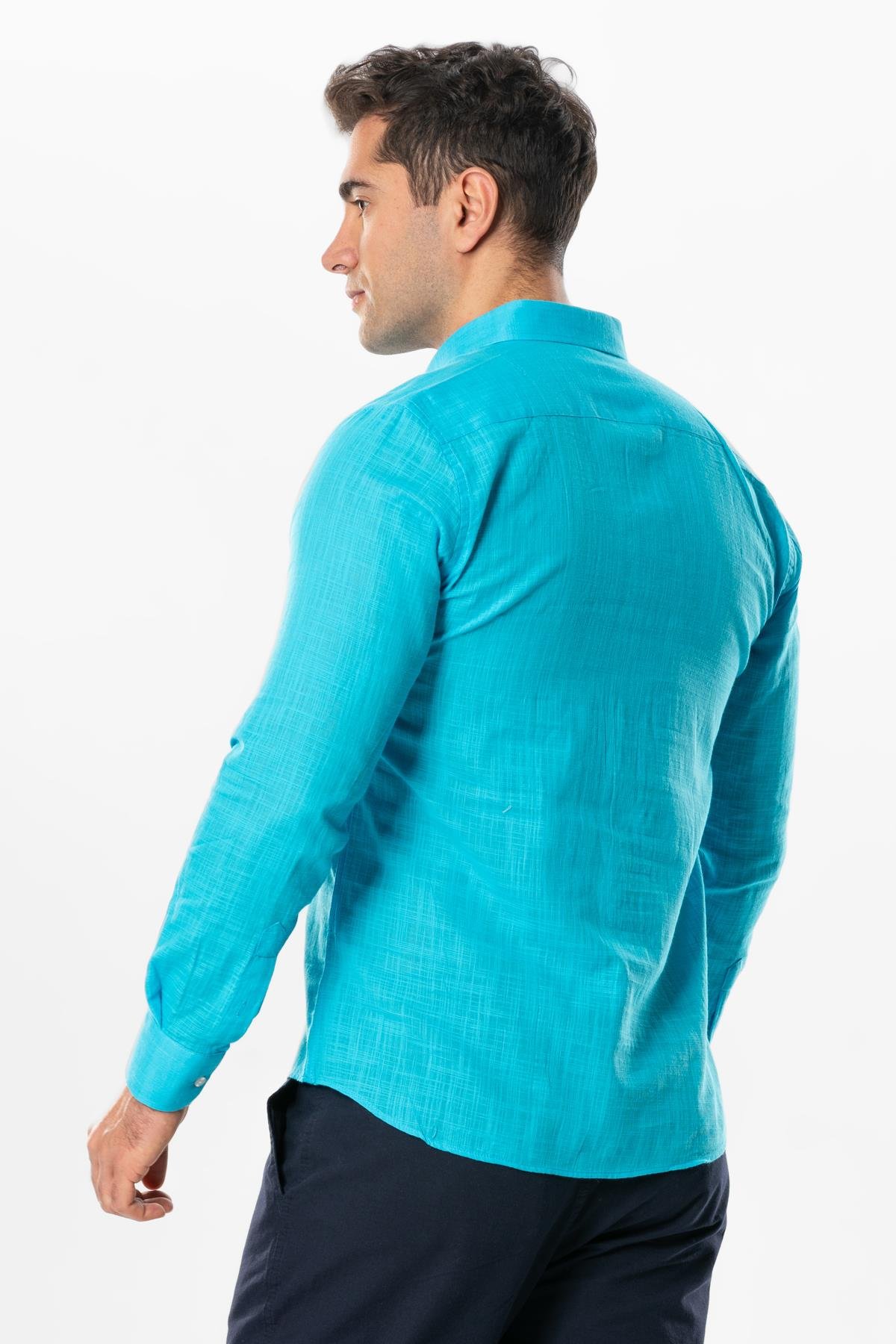 Ada Şile Fabric Long Sleeve Summer Shirt Turquoise 3054