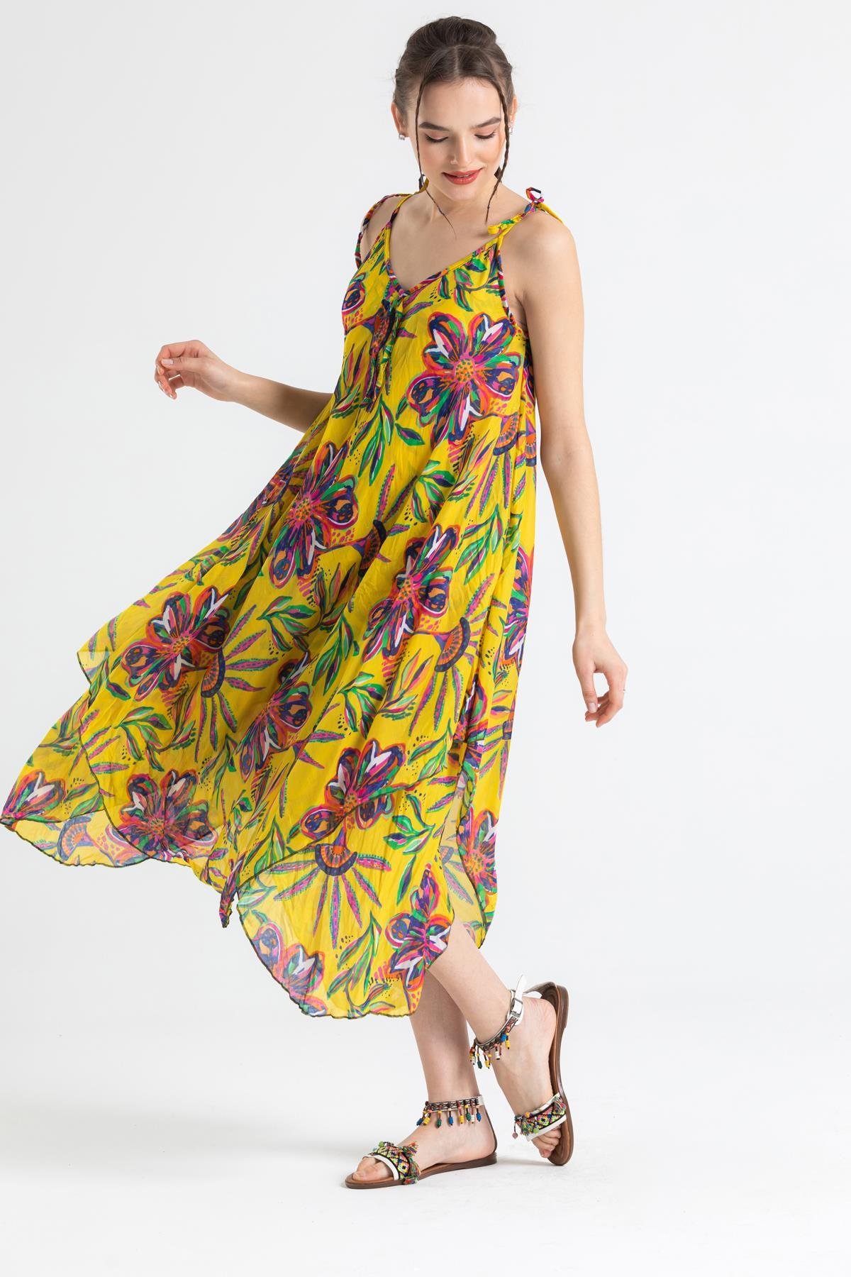 Strappy Voile Afrodit Midi Length Dress Yellow 6191