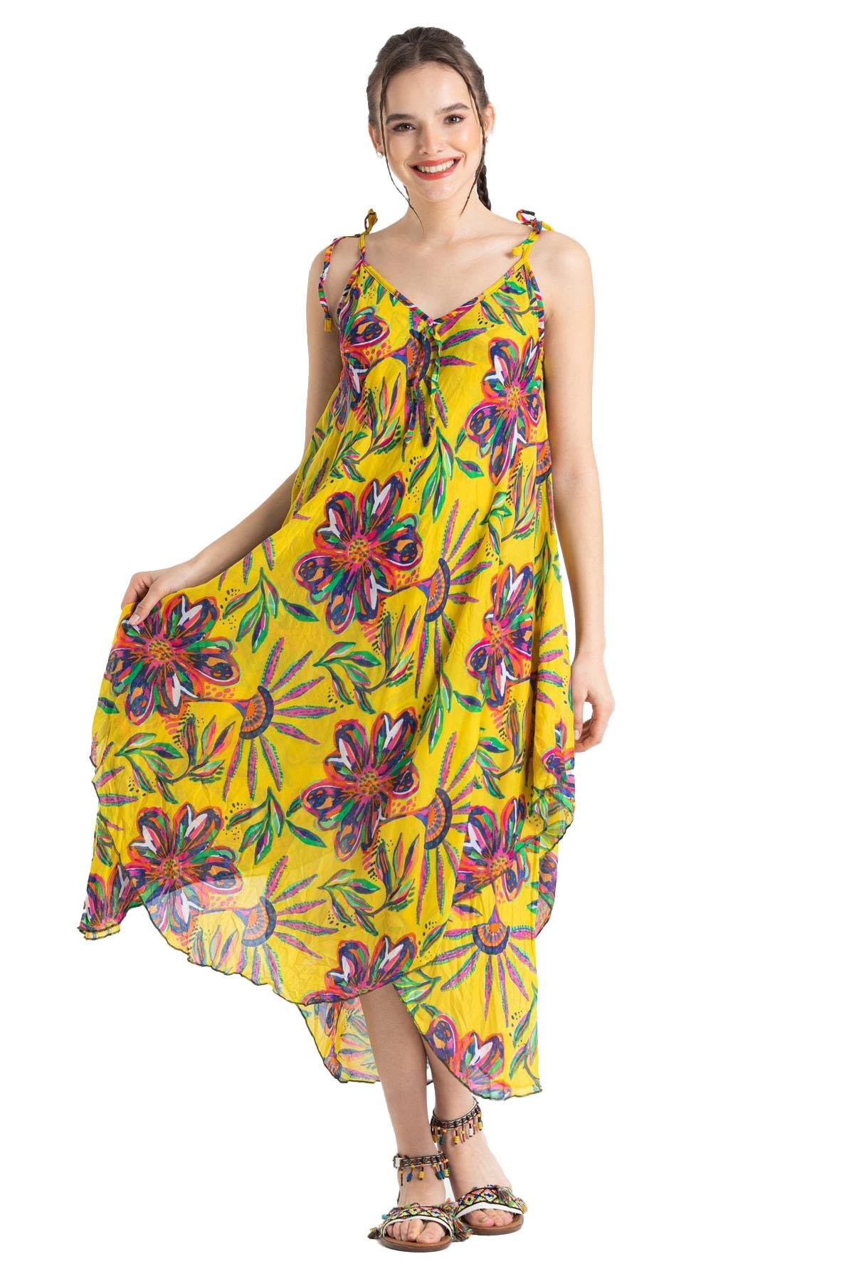 Strappy Voile Afrodit Midi Length Dress Yellow 6191