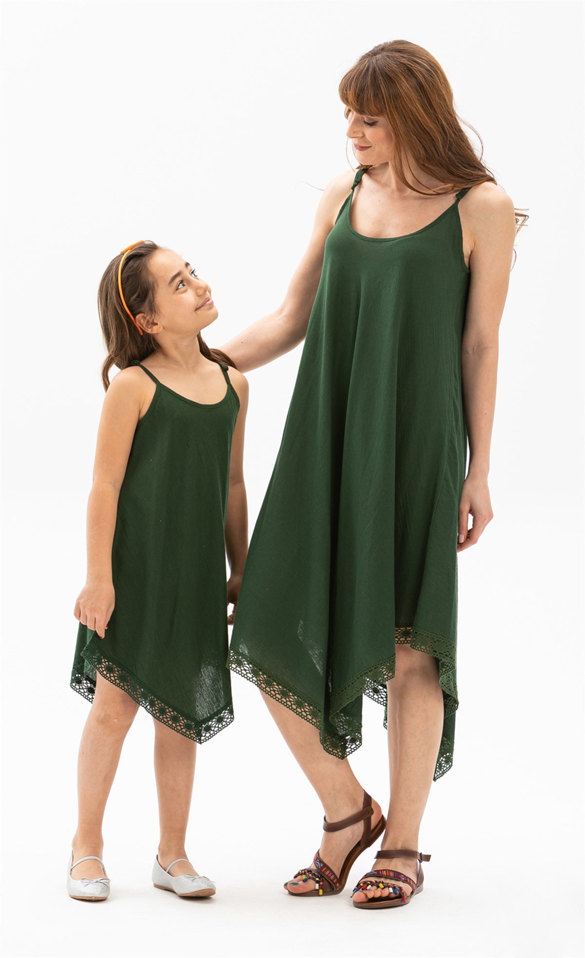 Çağla Sile Fabric Girls Dress Green