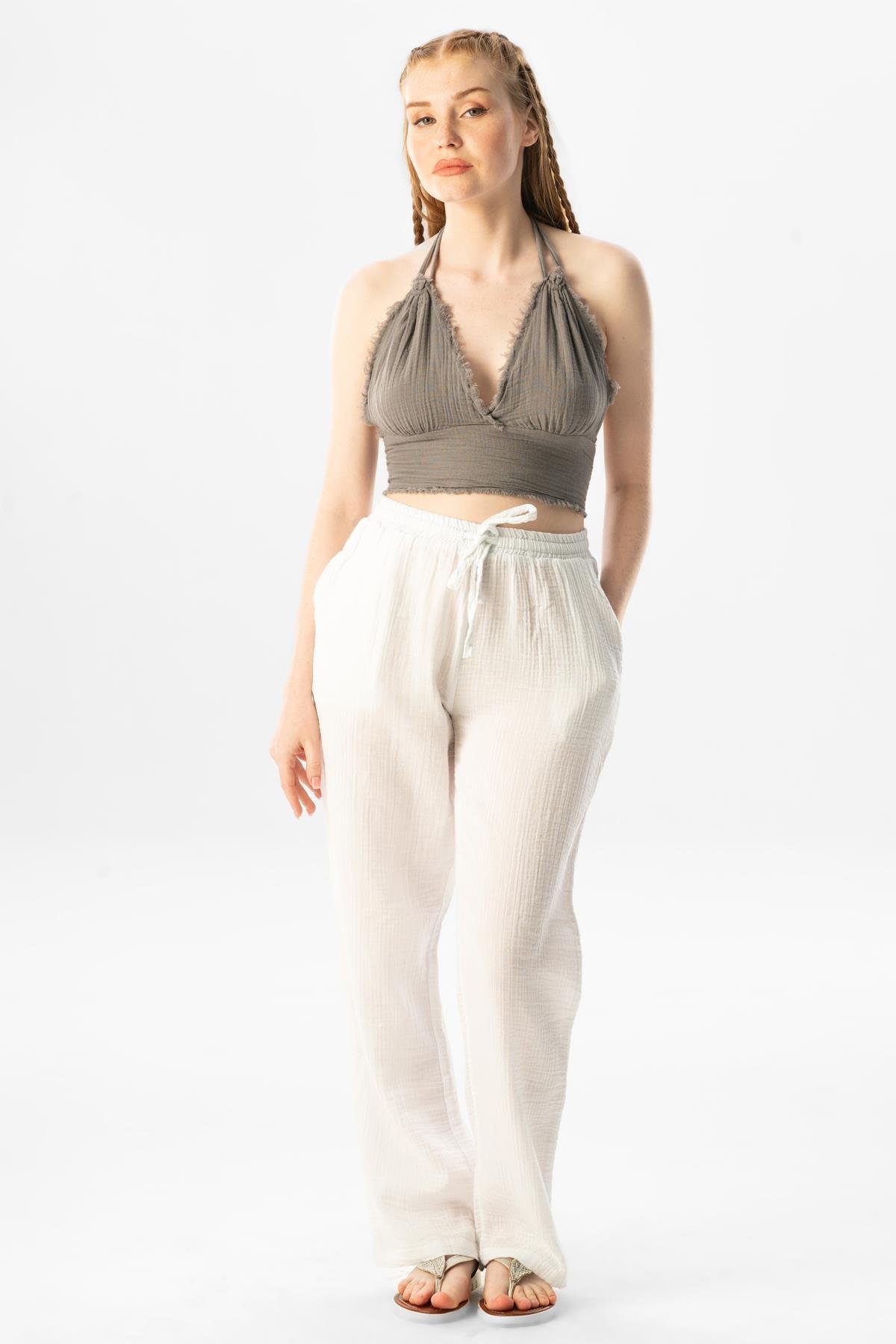 Göcek Binding Detailed Summer Muslin Bustier Grey