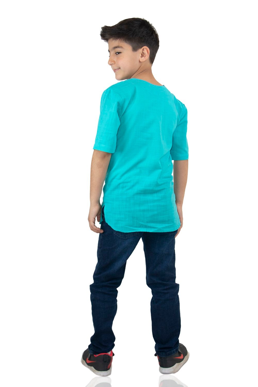 Kısa Kol Zımbalı Çocuk T-Shirt Turkuaz