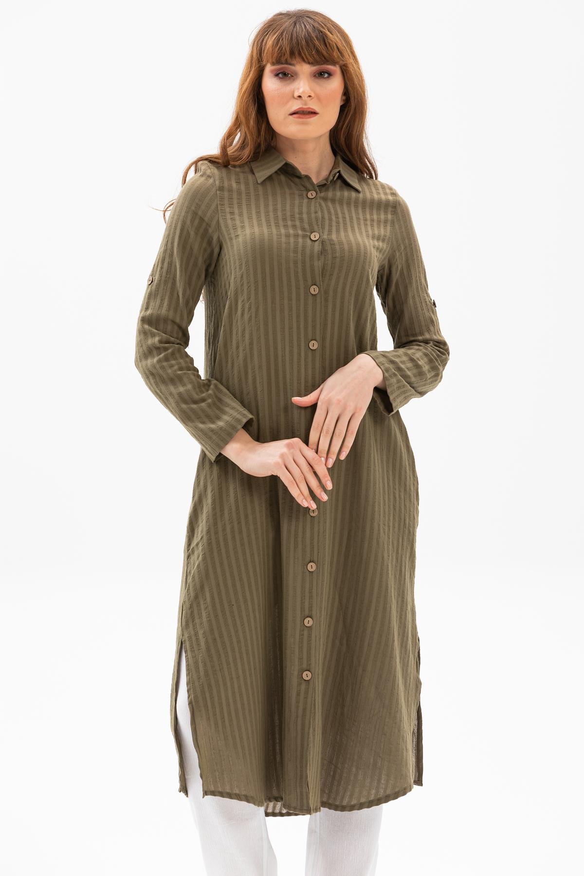 Long Sleeve Collar Seeker Tunic Khaki