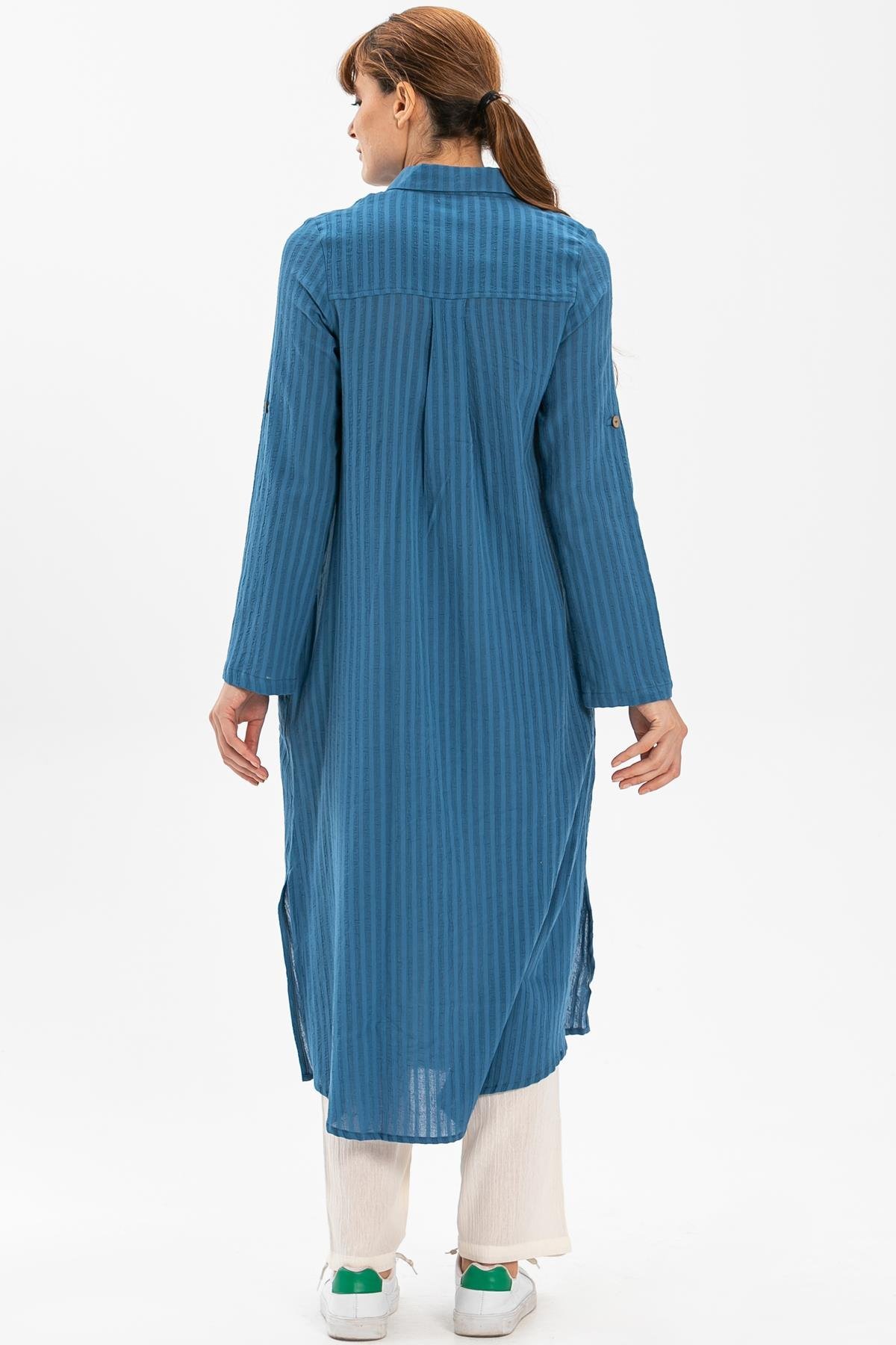 Long Sleeve Collar Seeker Tunic Kot Blue