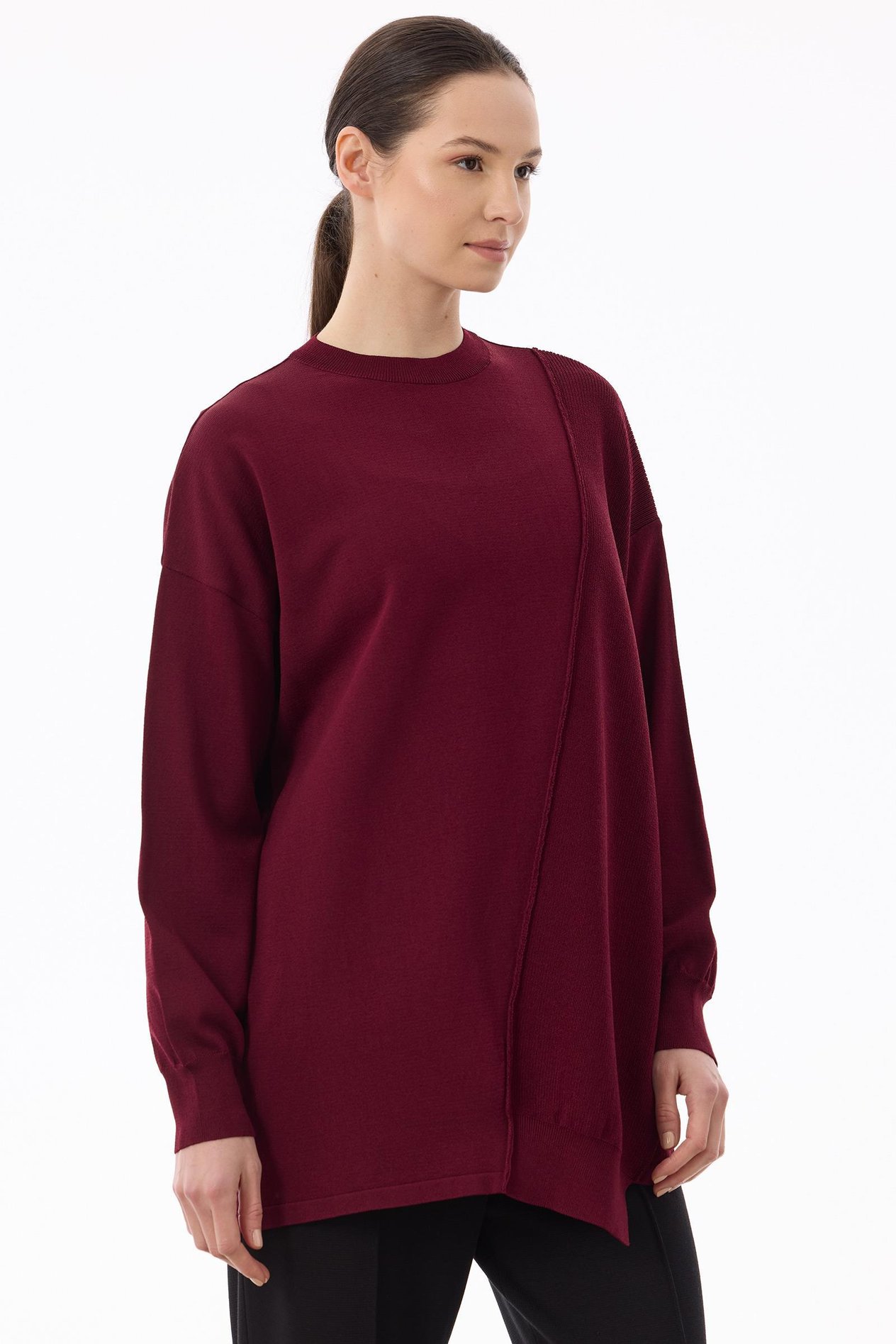 Örgü Detaylı Triko Tunik BORDO
