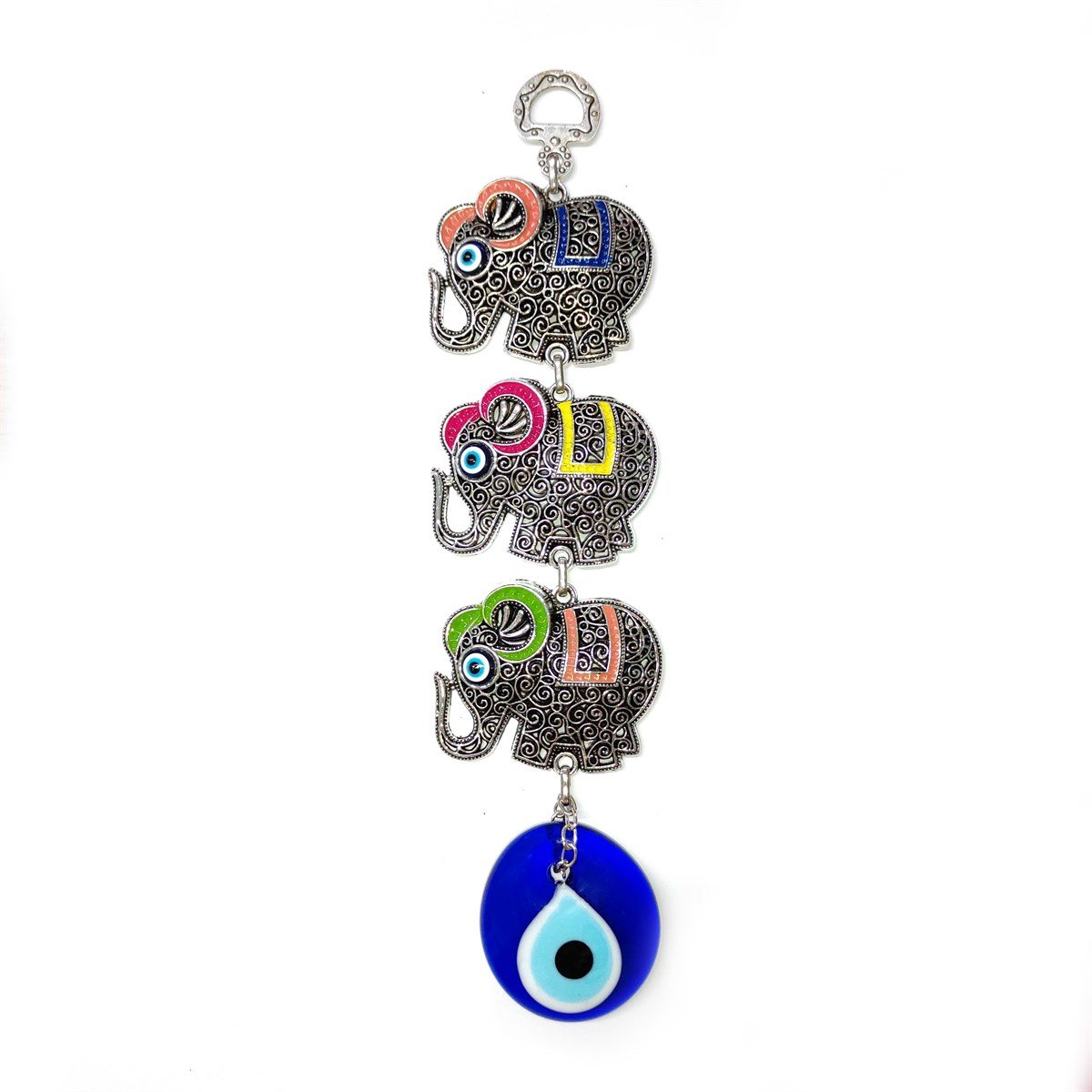 6X22cm Metal Wall Decoration with Triple Colorful Elephants