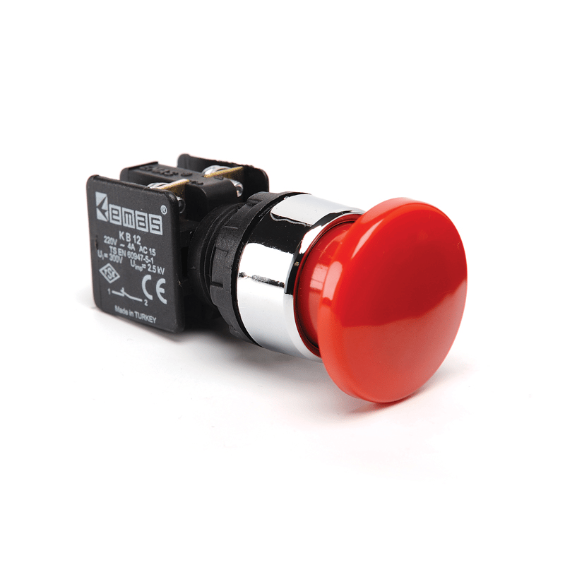 EmasEmas KB12E KB Serisi Plastik 1NC Acil Stop 40 mm Çevirmeli Kırmızı 22 mm Buton