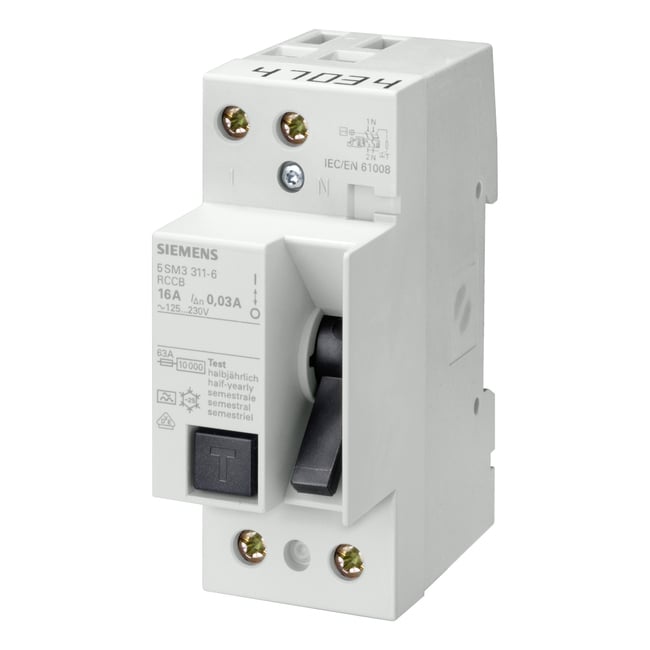 SiemensSiemens 5SM1317-0 Hata Akımı Koruma Anahtarı-Fı (Kaçak Akım Koruma Rölesi); 80A; 230V; 30Ma; Monofaze; Faz+Nötr; 55Mm