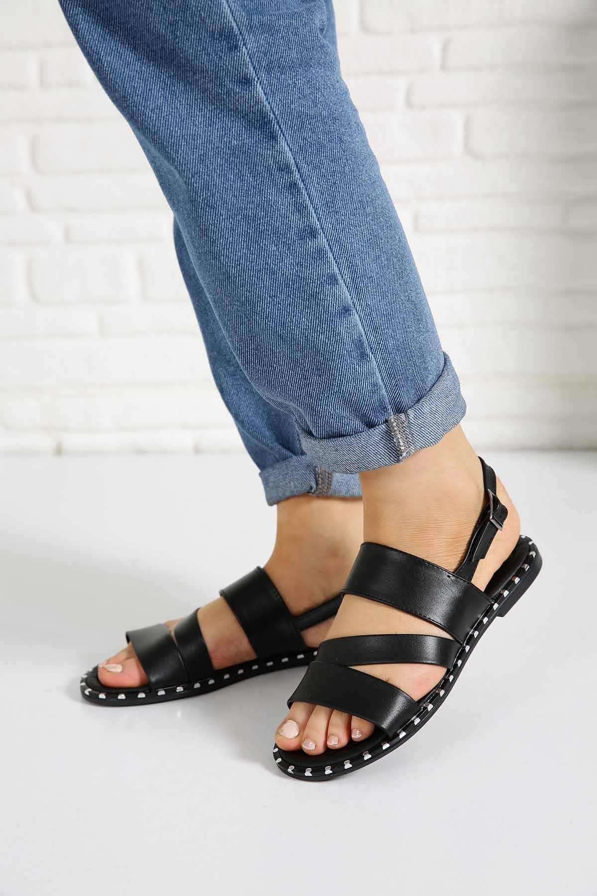Bayan Sandalet  - 6255 SİYAH CİLT