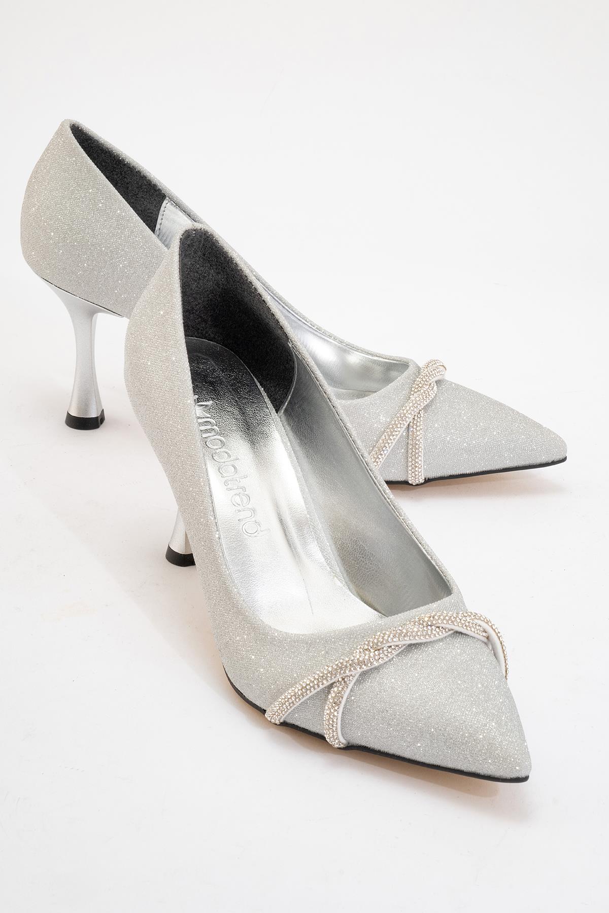 Kadın Dolama Taşlı Stiletto GÜMÜŞ SİM