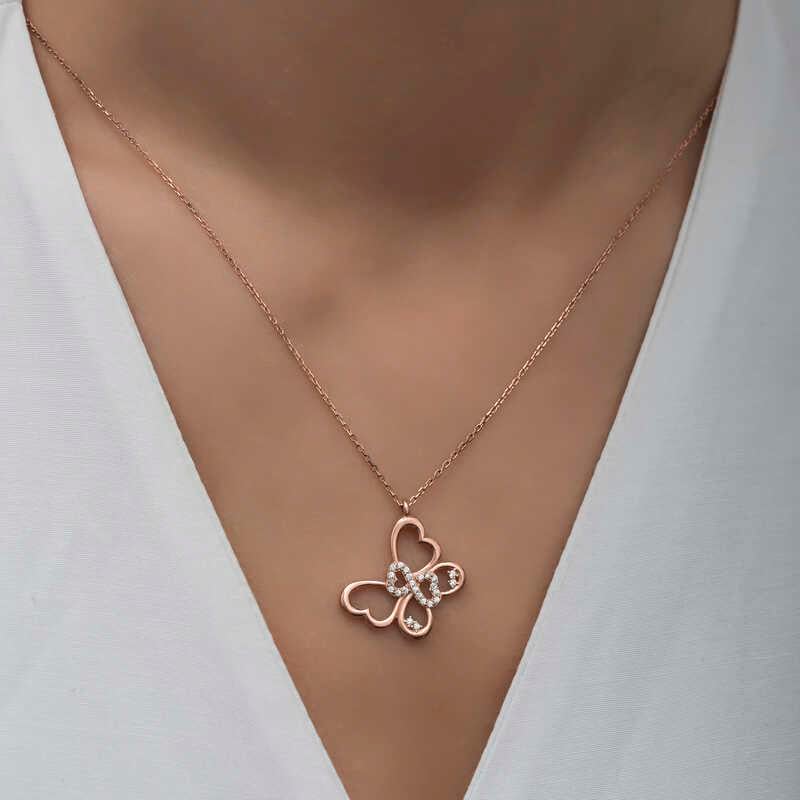 Gümüş Rose Sonsuzluk Kelebek Kadın Kolye