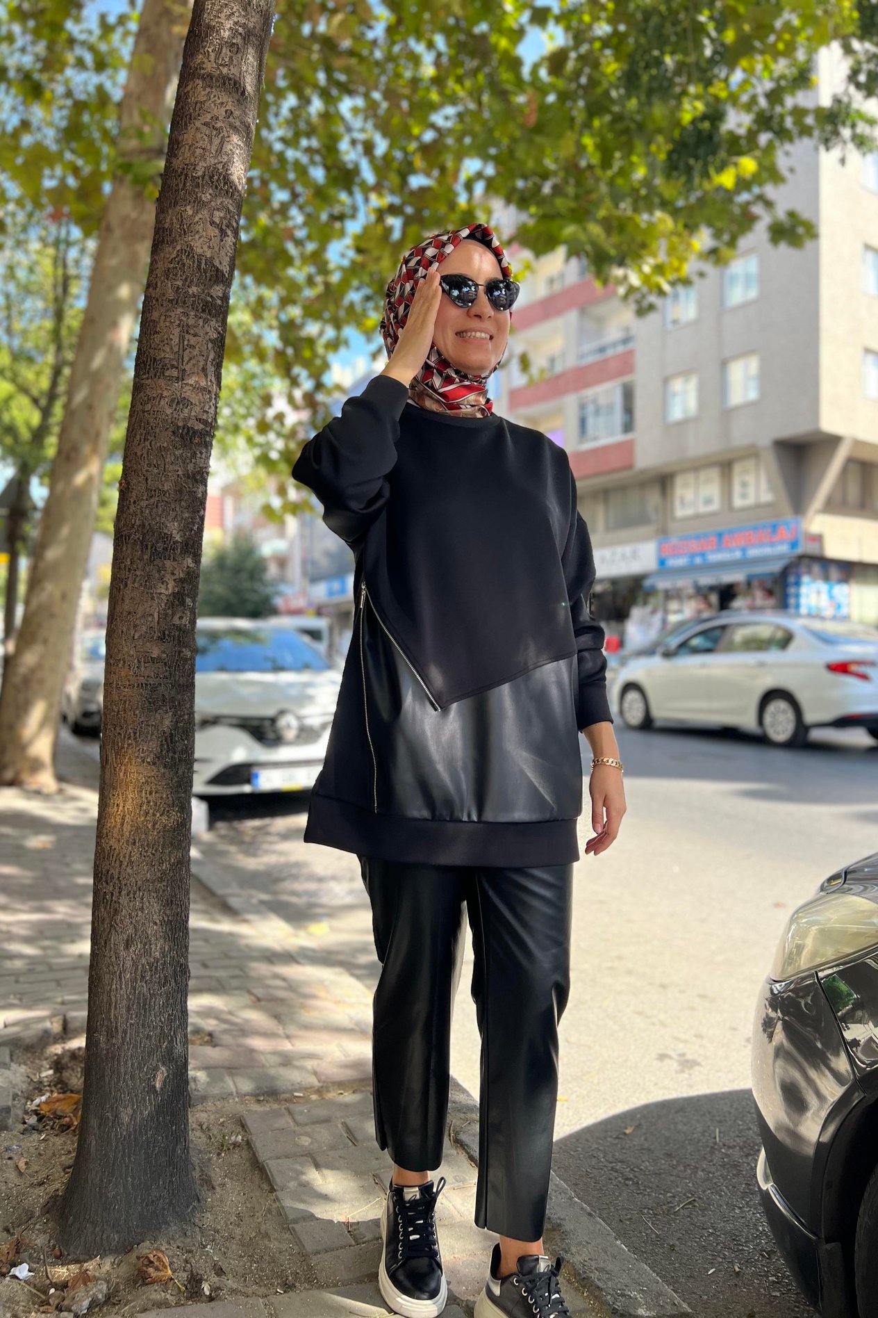 PUANE Çarpraz Fermuarlı Deri Detay Tunik 10380 - Siyah  Tunik