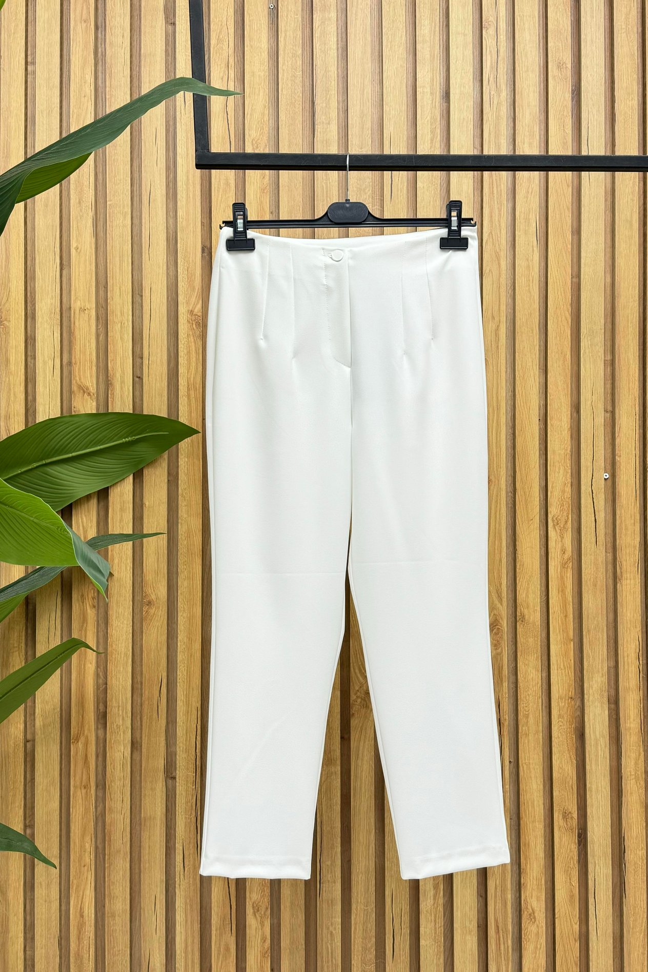 Sentez Sentez 5544 Pensli Rahat Kalıp Bilek Boy Pantolon - Ekru  Pantolon