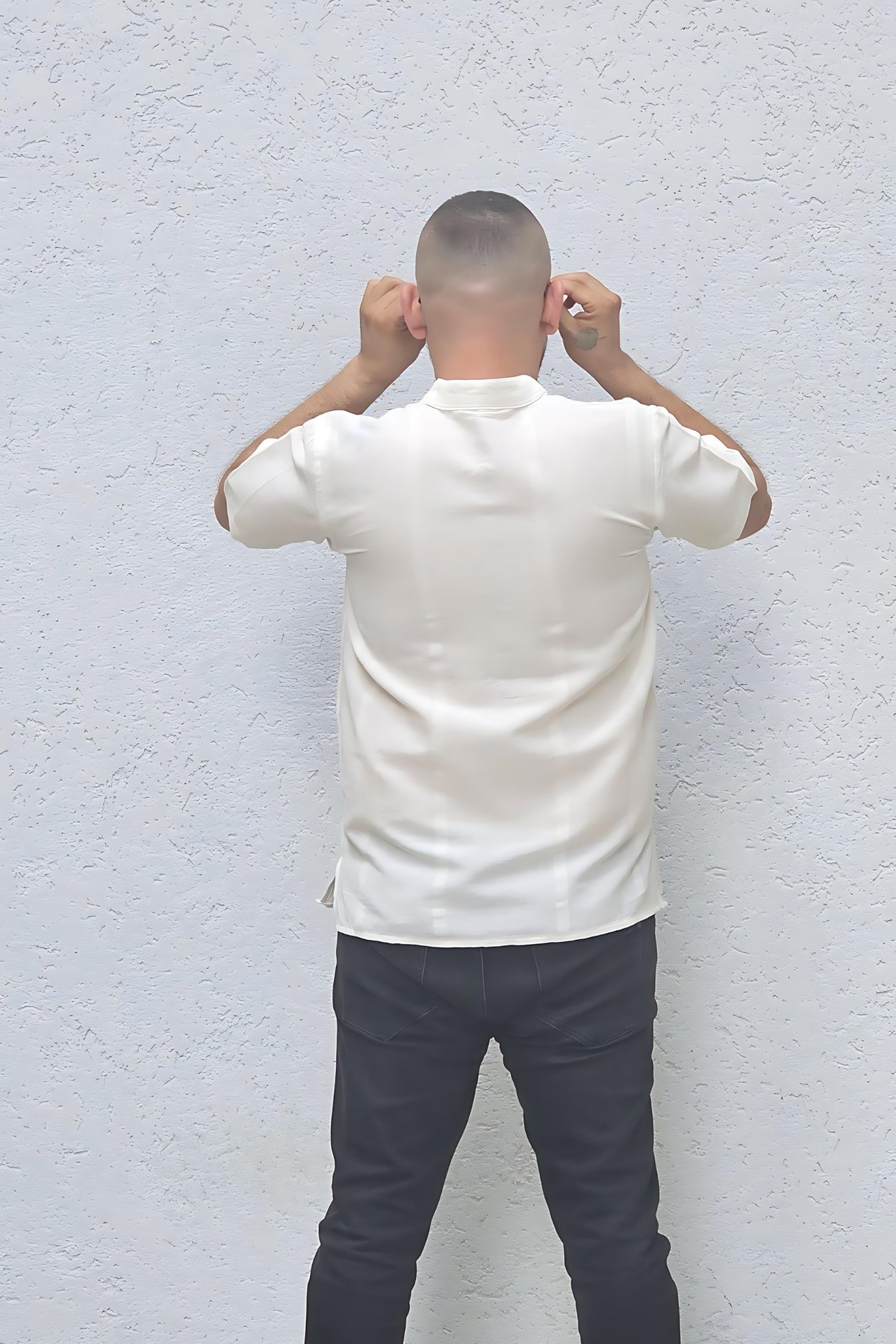 Beyaz Keten Pamuk Hakim Yaka tshirt  Bahtiyar İpek Gömlek