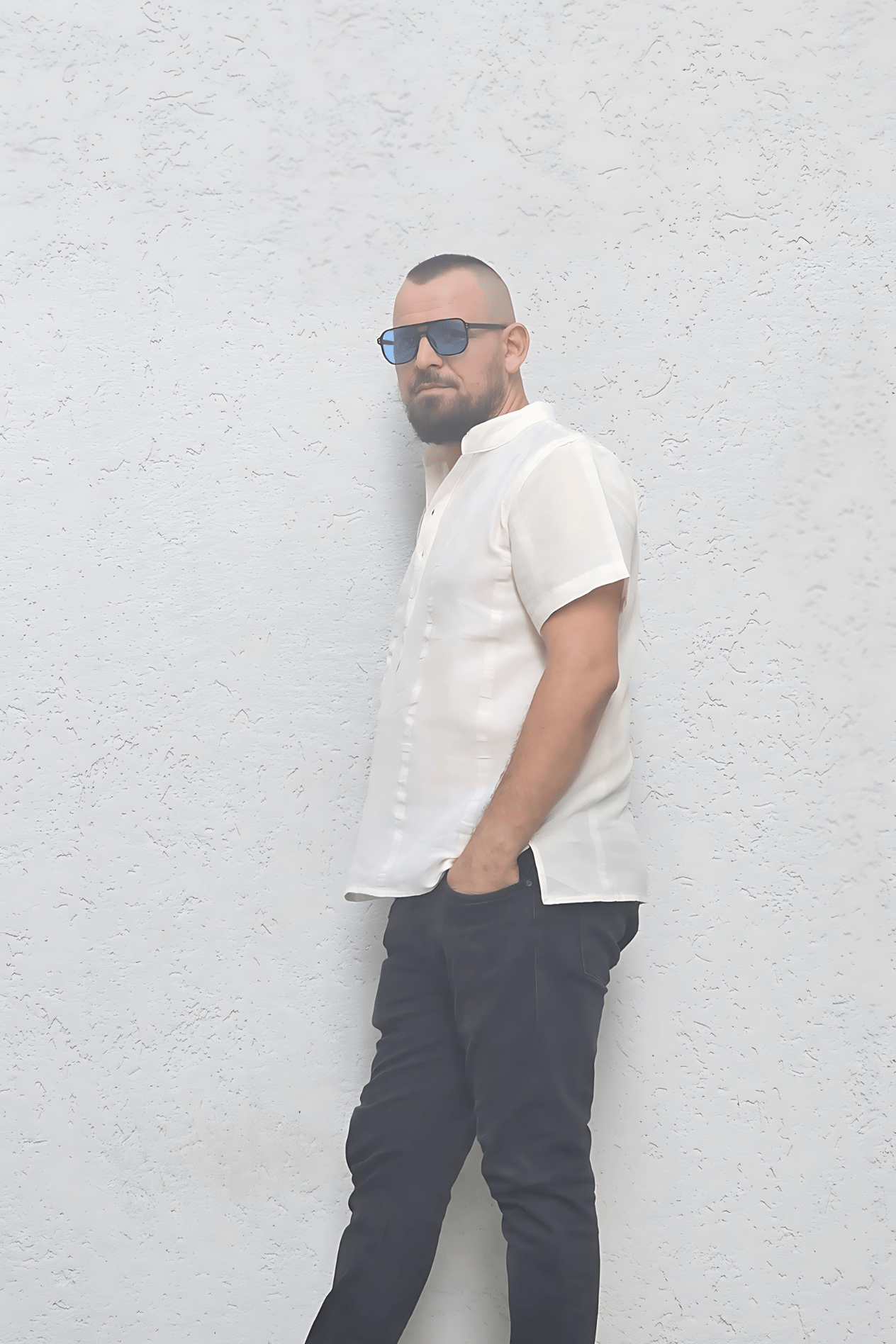 Beyaz Keten Pamuk Hakim Yaka tshirt  Bahtiyar İpek Gömlek