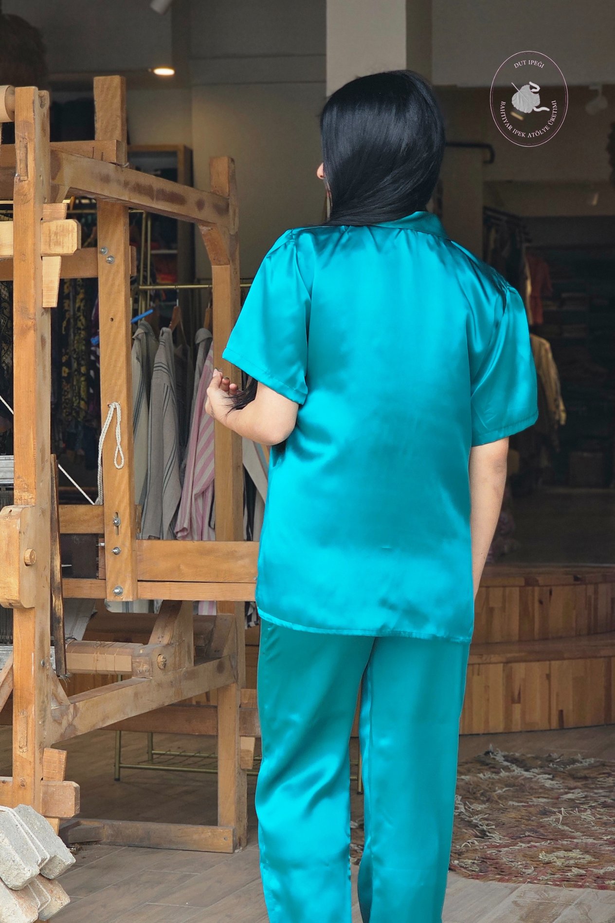 Petrol Yeşili İpek Pijama Takımı  Bahtiyar İpek İpek Pijama Takımı