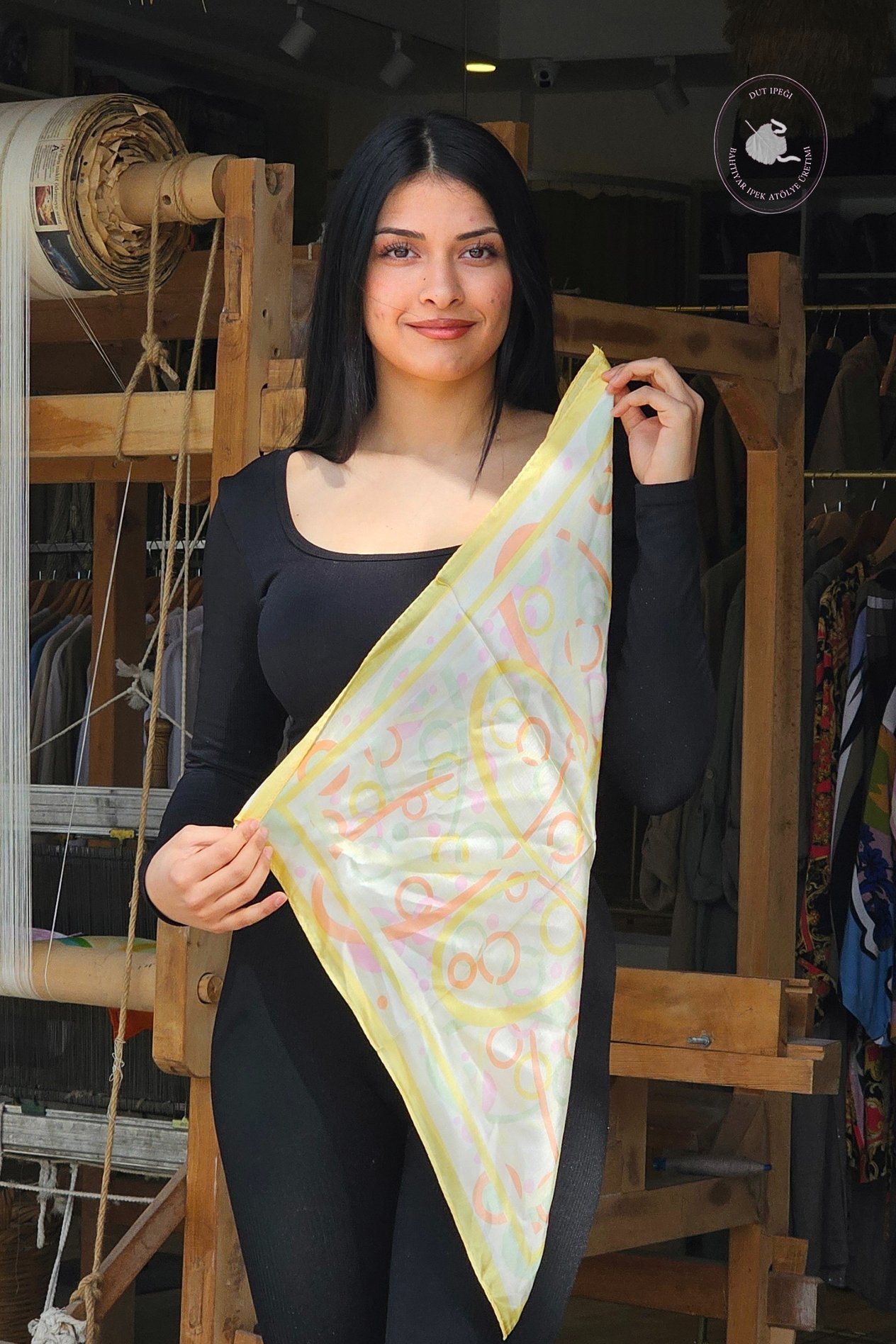 Soft Sarı Kare İpek Fular  Bahtiyar İpek Fular
