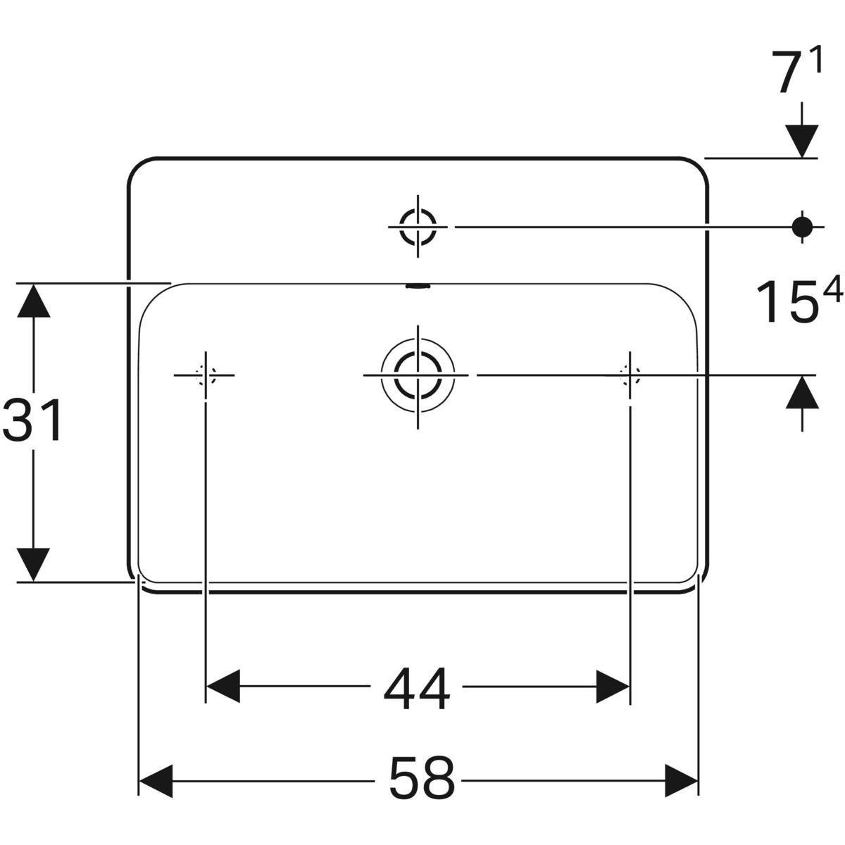 Geberit VariForm çanak lavabo, dikdörtgen ve batarya banklı, 60x45 cm (Taşma delikli) - 500.780.01.2