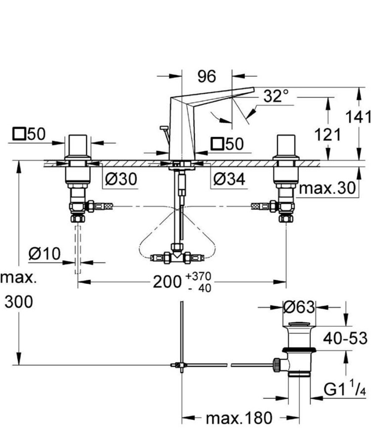 Grohe Allure Brilliant 3 Delikli Lavabo Bataryası-S Boyut