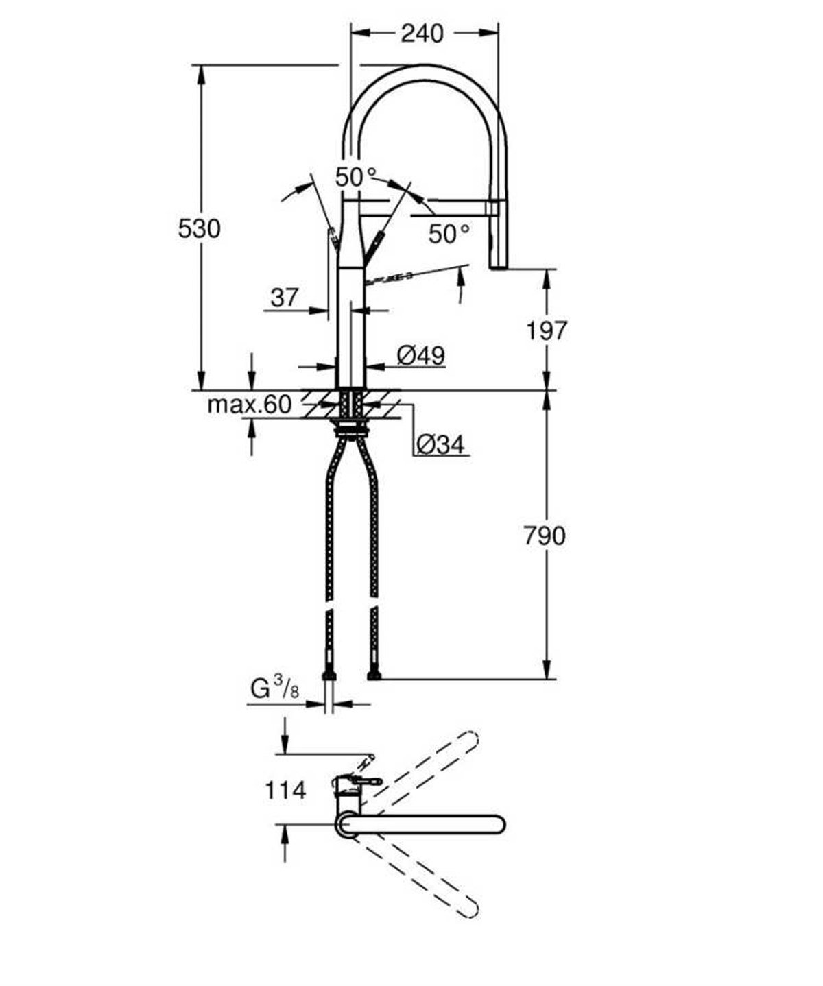 Grohe Essence New Tek Kumandalı Eviye Bataryası Siyah