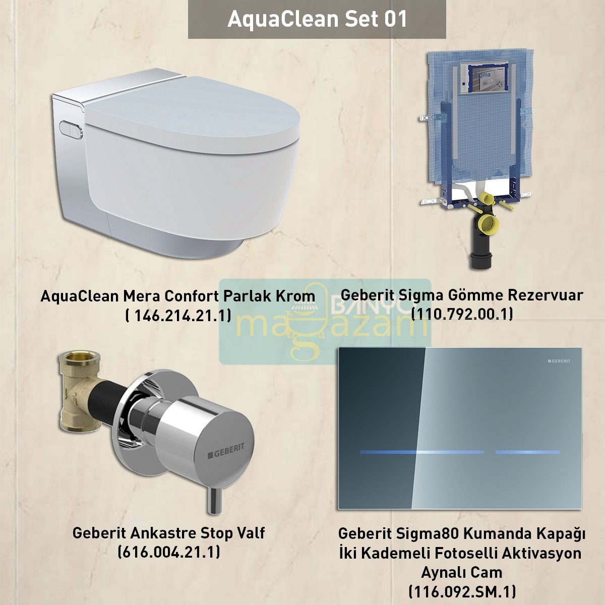 Sigma Gömme Rezervuar, AquaClean Klozet Seti Sigma 80 Aynalı Cam