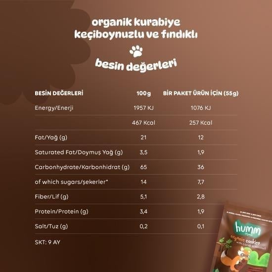 Humm Organik Keçiboynuzlu Fındıklı Kurabiye 55 G