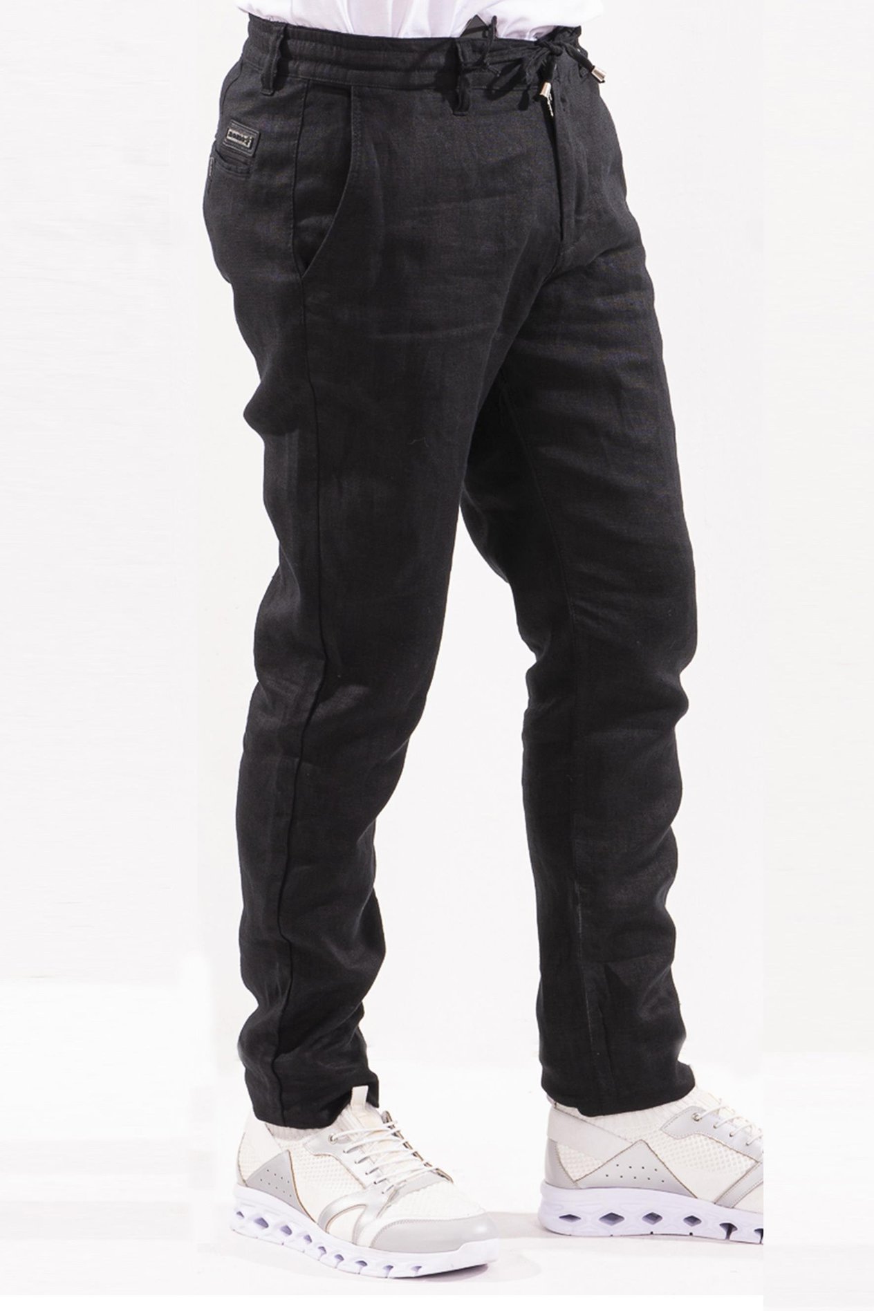 Siyah İpli Keten Pantolon