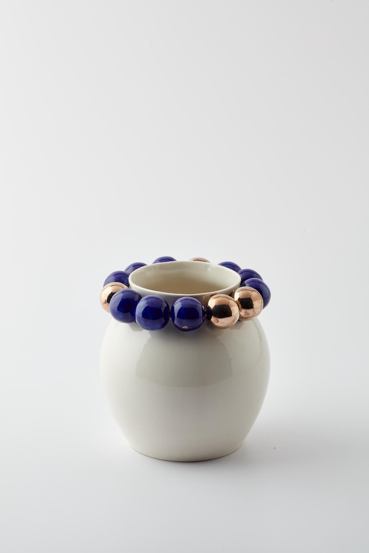 Maji Atelier - MAJİ COSMOS GOLD VAZO 15CM (LACİVERT DETAYLI)