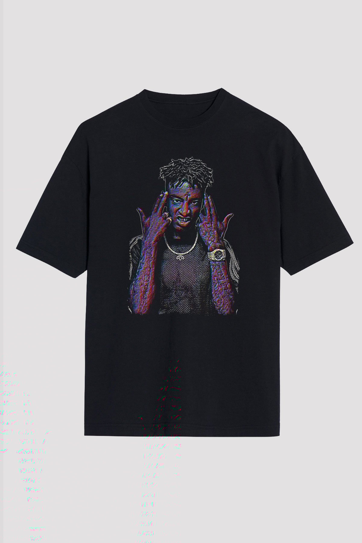 21 Savage Baskılı Unisex Siyah Oversize Tişört - Tshirt