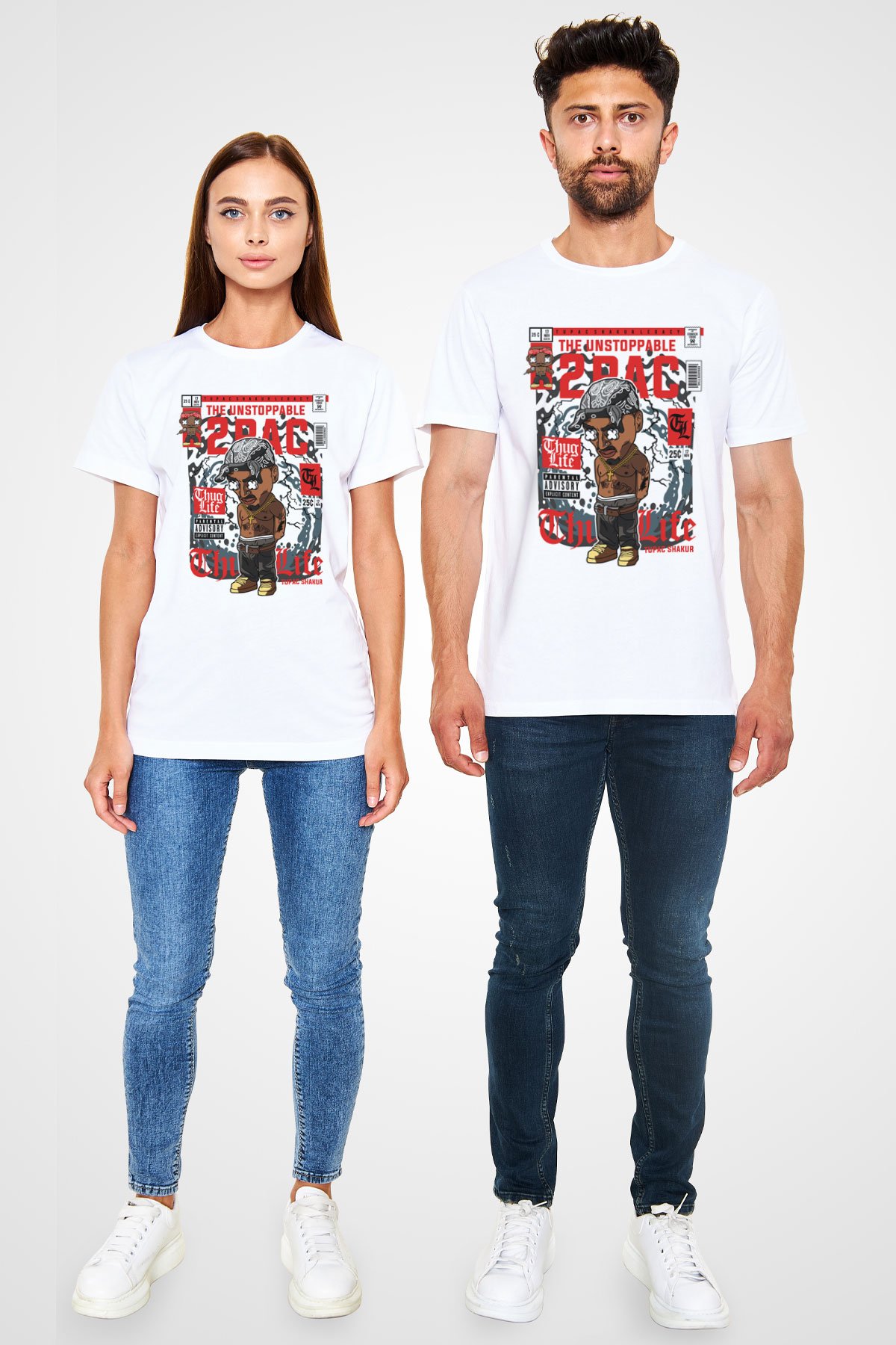 2PAC Baskılı Unisex Beyaz Tişört