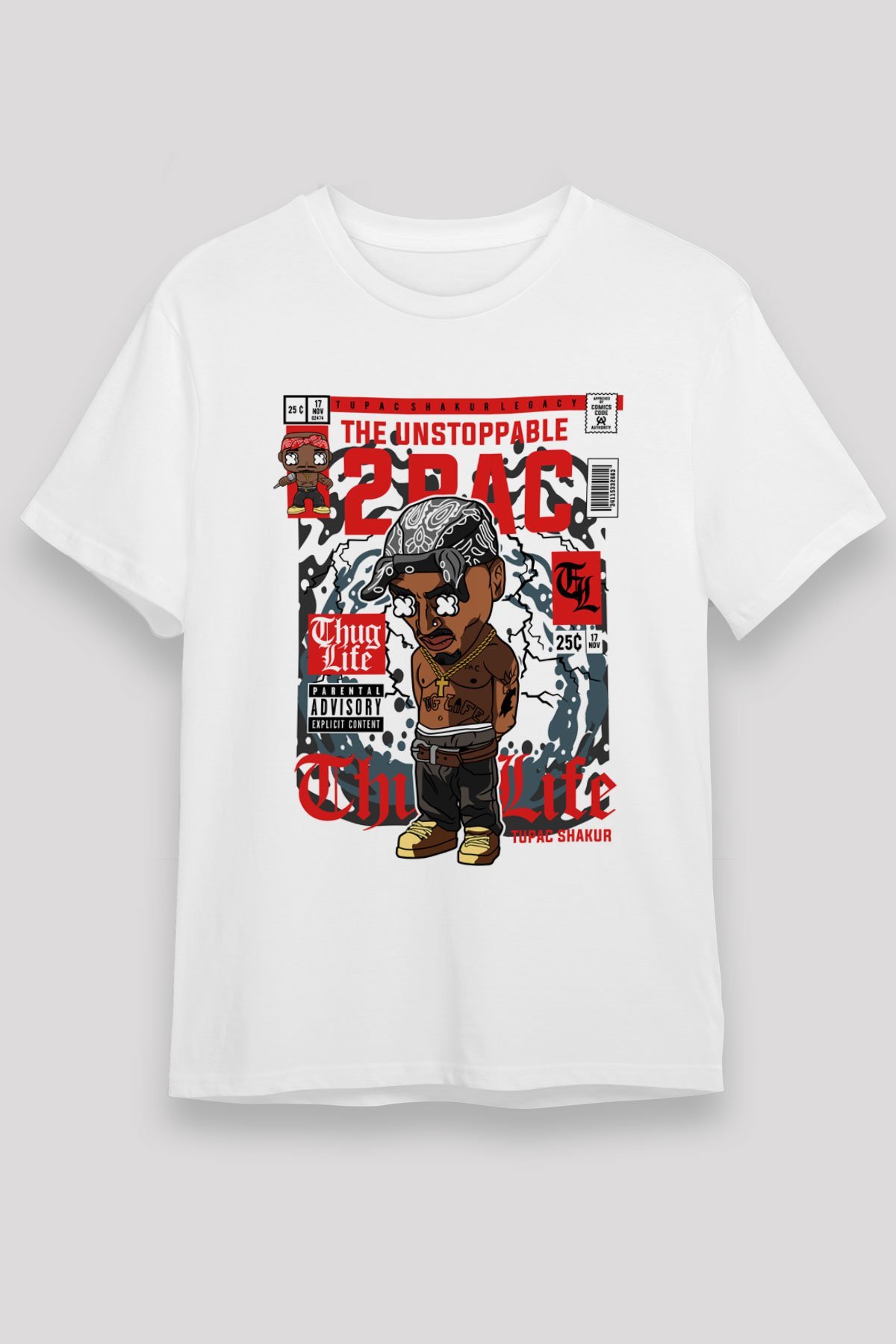 2PAC Baskılı Unisex Beyaz Tişört