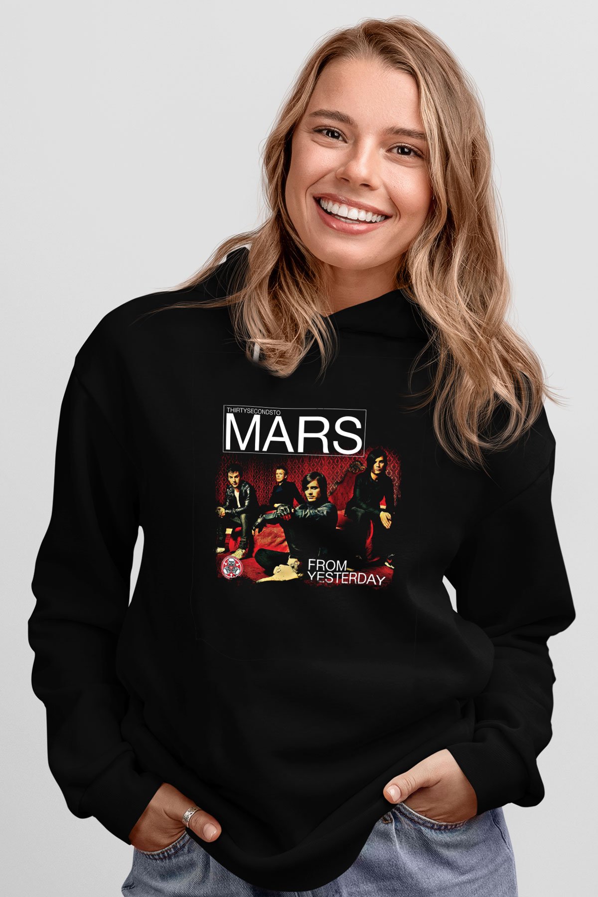 30 Seconds To Mars Baskılı Unisex Siyah Hoodie