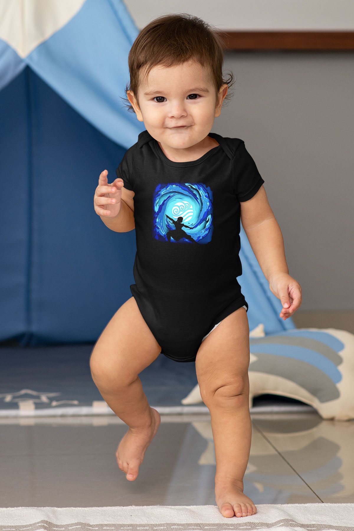 Aang Avatar Baskılı Unisex Siyah Bebek Body - Zıbın