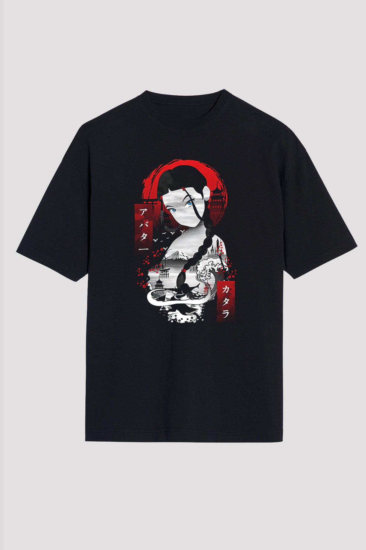 Aang Avatar Baskılı Unisex Siyah Oversize Tişört - Tshirt