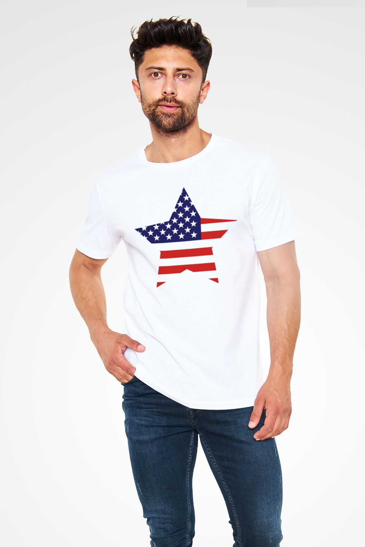 ABD Beyaz Unisex Tişört T-Shirt - TişörtFabrikası