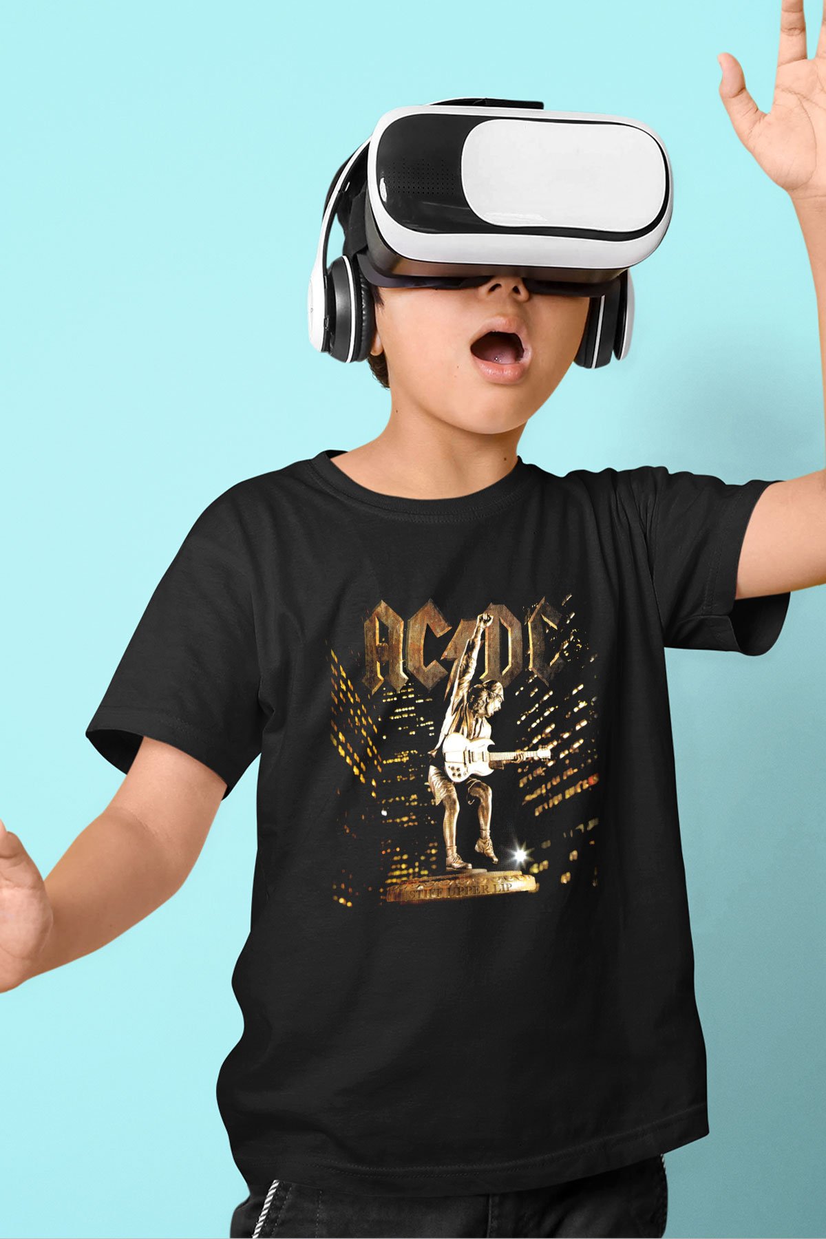 AC DC Angus Young Baskılı Siyah Unisex Çocuk Tişört