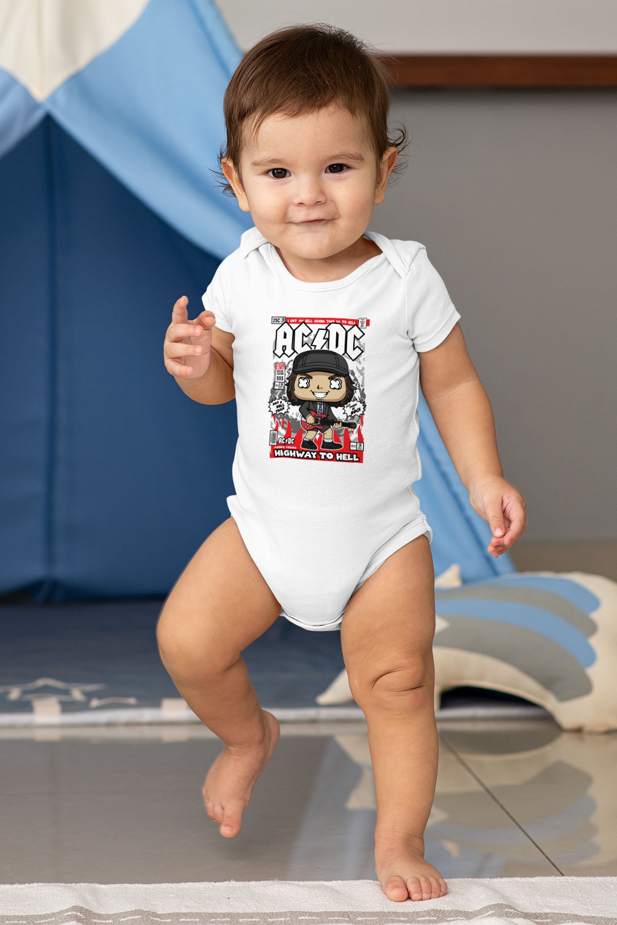 ACDC Baskılı Unisex Beyaz Bebek Body - Zıbın