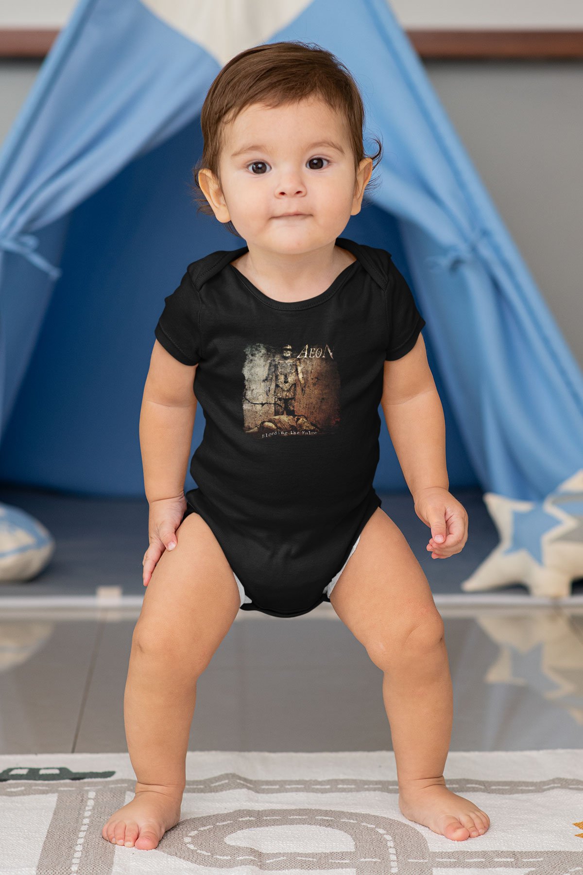 Aeon Baskılı Unisex Siyah Bebek Body - Zıbın