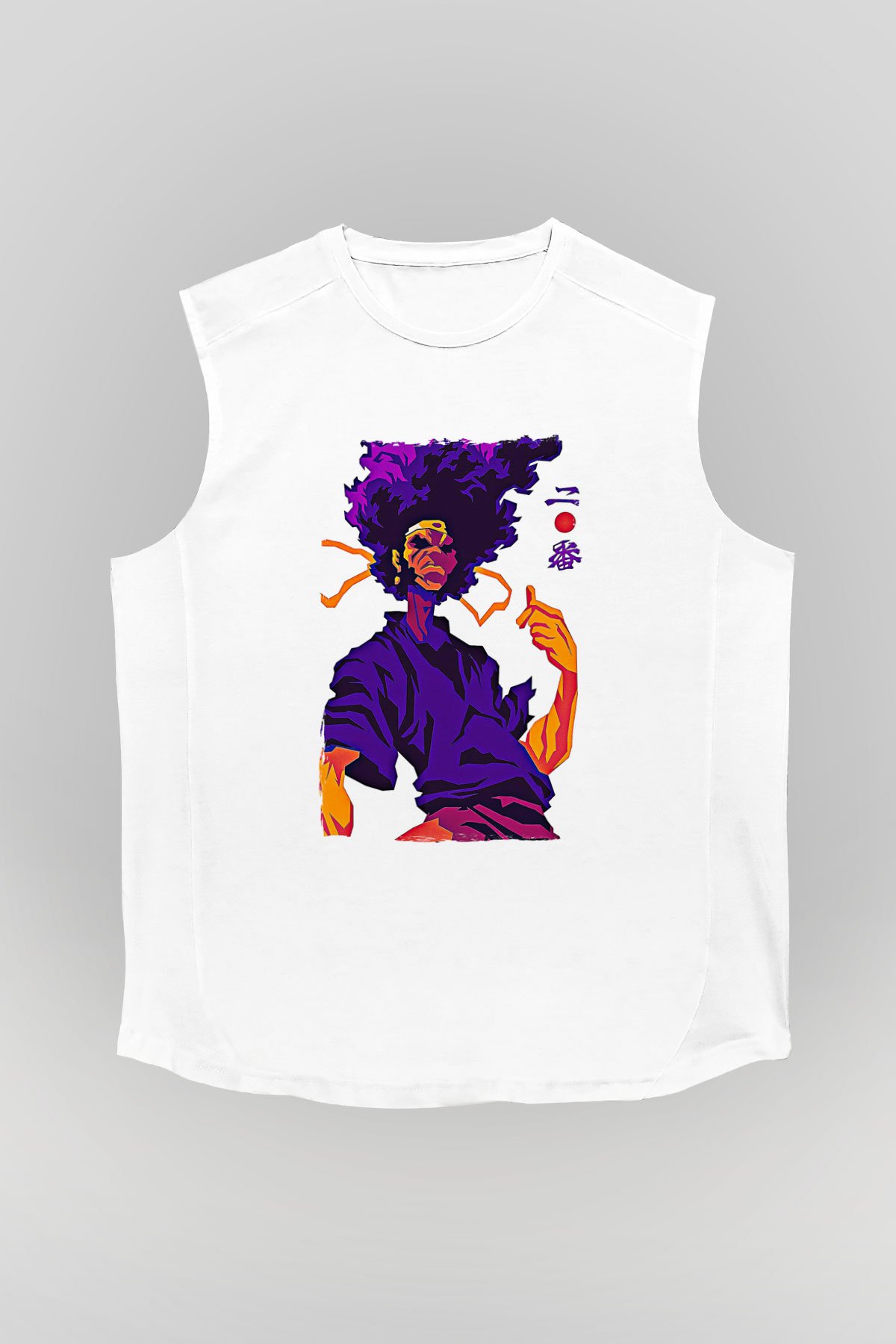 Afro Samurai Baskılı Beyaz Unisex Kolsuz Tişört - Tshirt