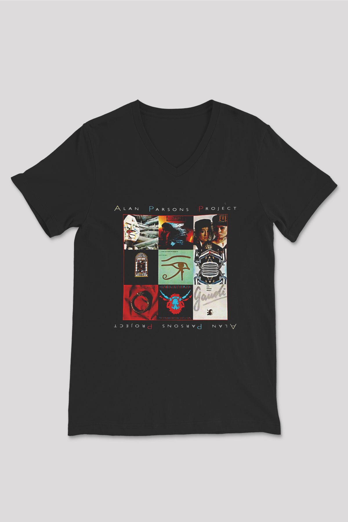 Alan Persons Project Baskılı Unisex Siyah V Yaka Tişört - Tshirt