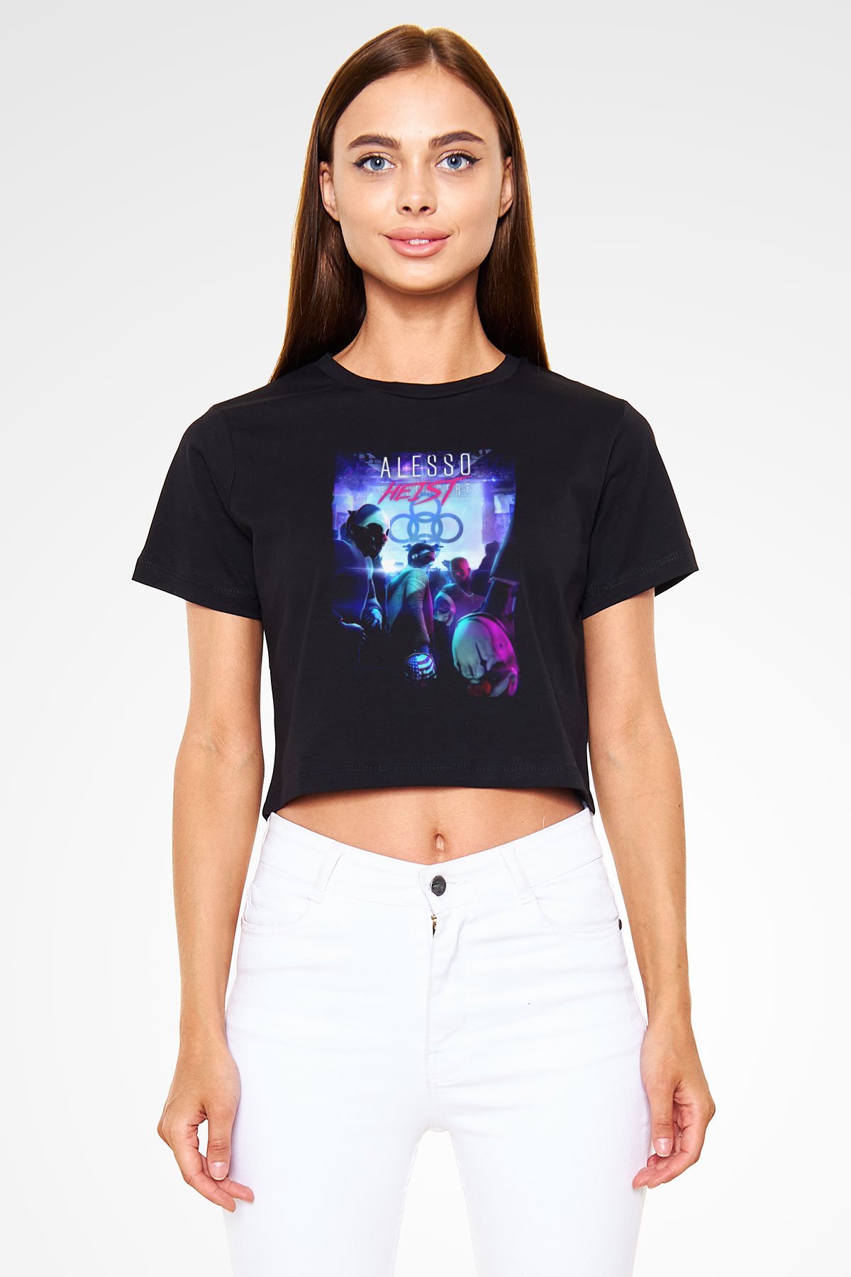 Alesso Siyah  Crop Top Tişört